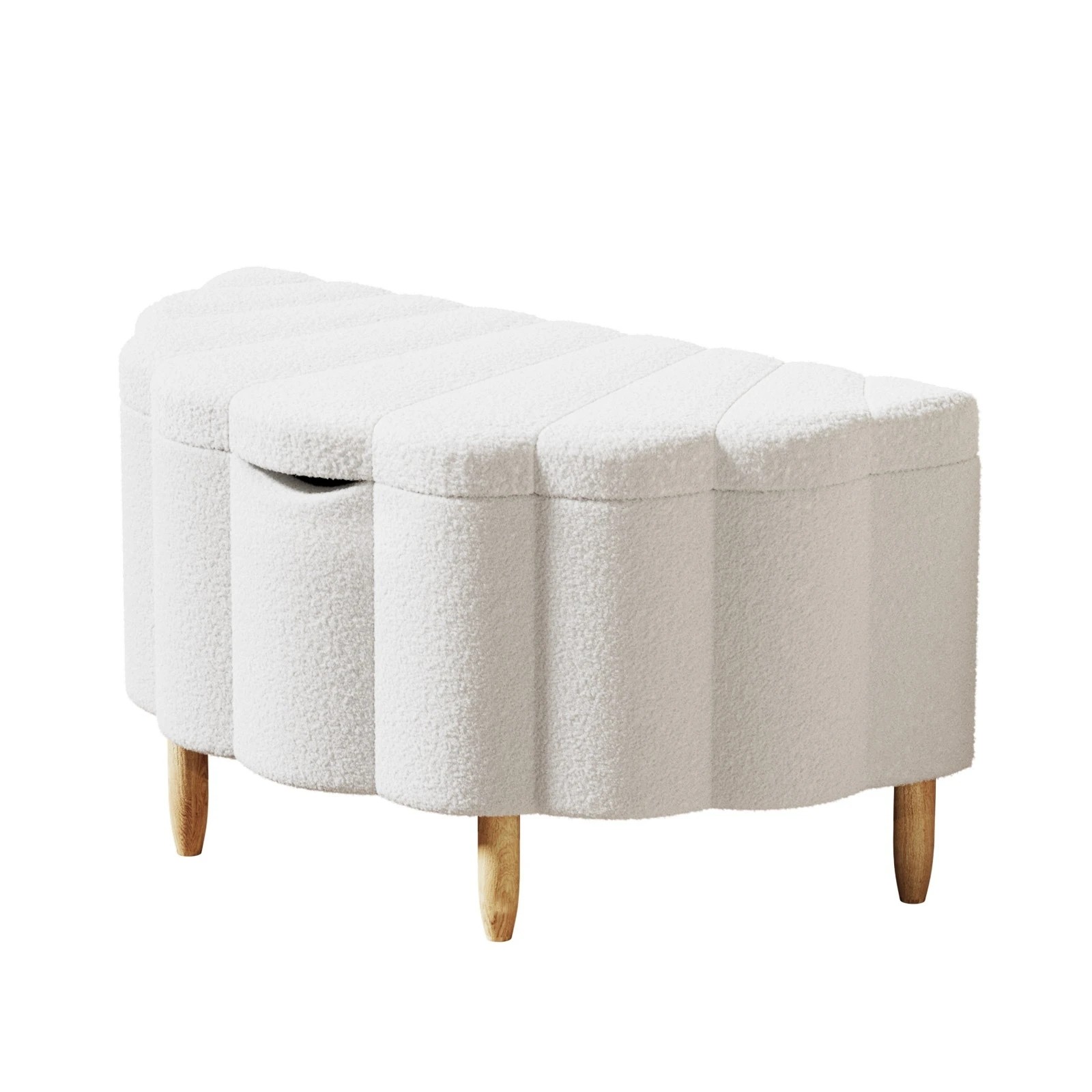 9 Oikiture Boucle Bed Frame with Ottoman Set Scallop Shaped Sherpa Bedhead Single - White, 9 of 9