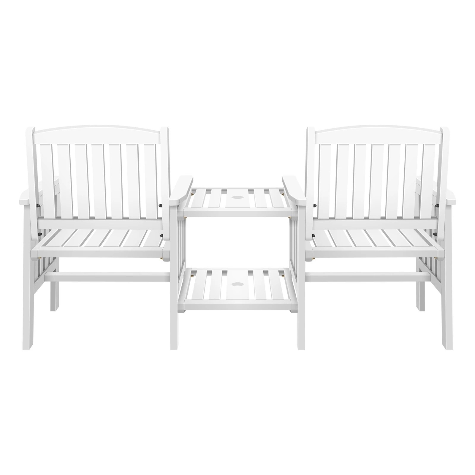 6 Alfordson Outdoor Garden Bench Wooden Loveseat Patio Chairs Table Set - White, 6 of 10