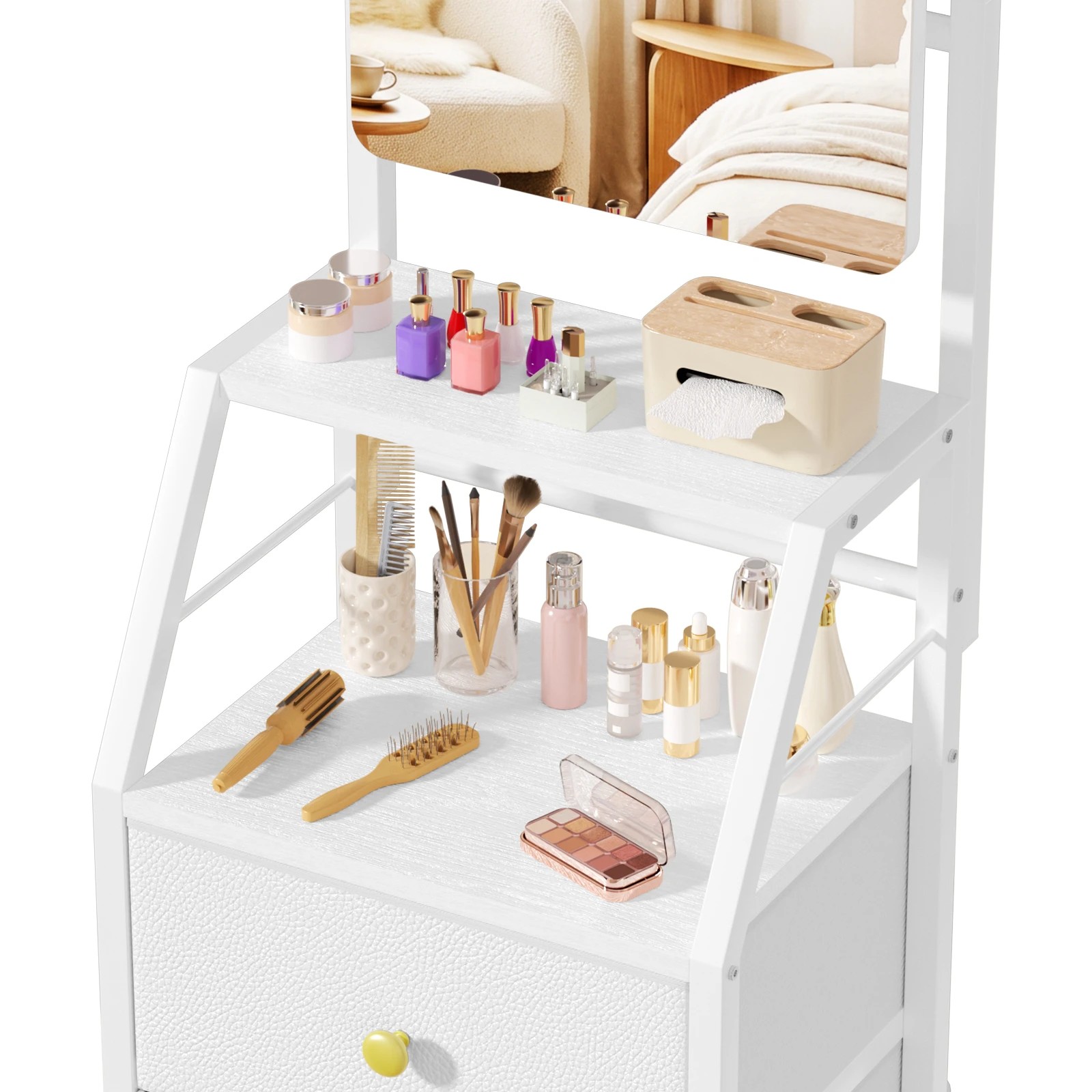 5 Advwin Vanity Desk with Mirror Nightstand with 4 Drawers 2-Tier Shelves - White, 5 of 9