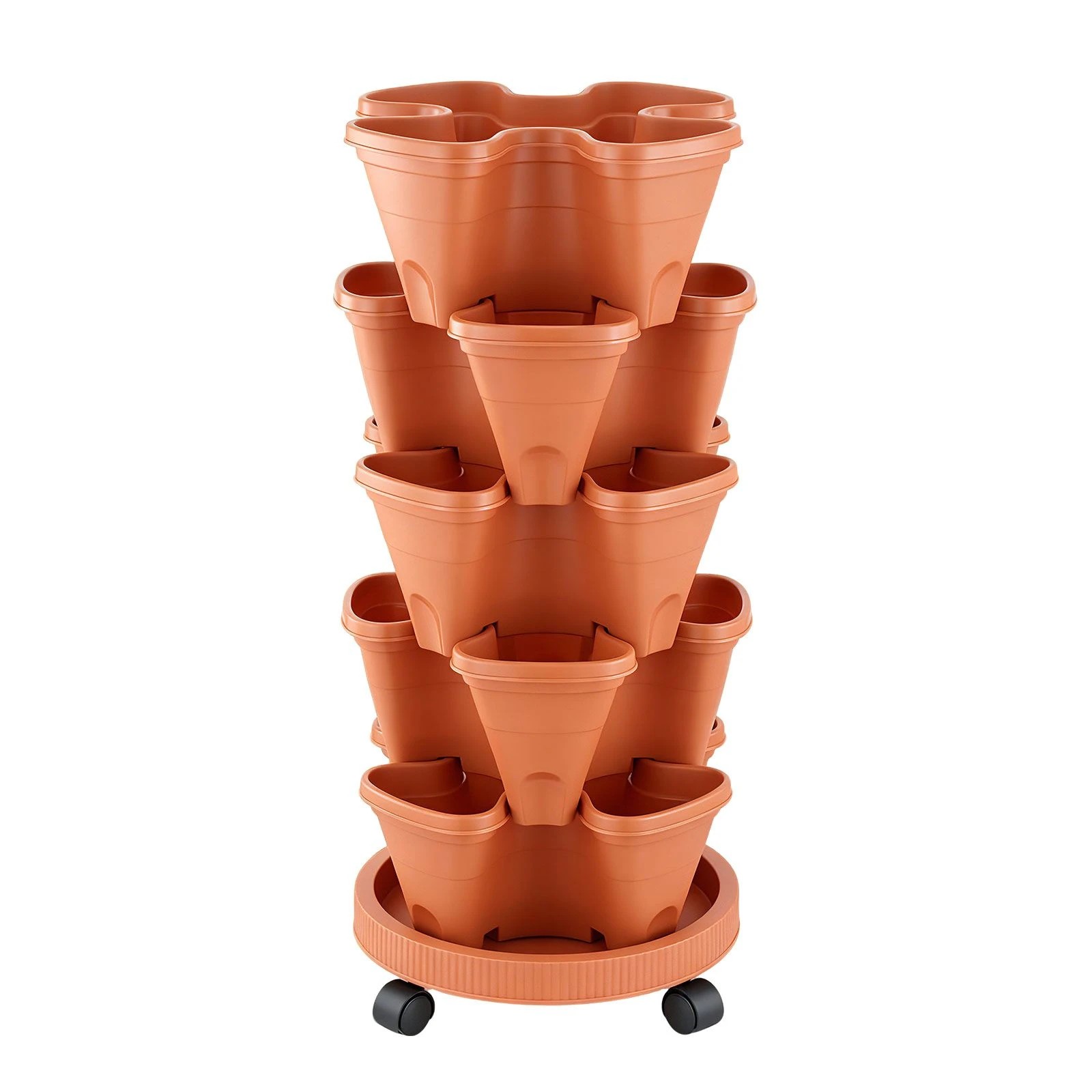 3 Ausway 5 Tier Stackable Vertical Planter Tower with Wheels for Herbs, Strawberries, Flowers and Gardening, 3 of 6