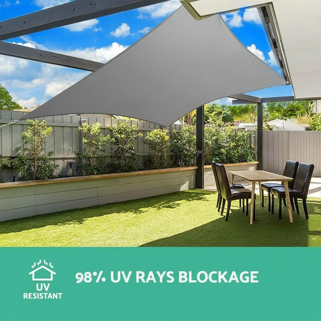 3 Instahut Shade Sail 5x6m Rectangle 280GSM 98%  Shade Cloth - Grey, 3 of 4