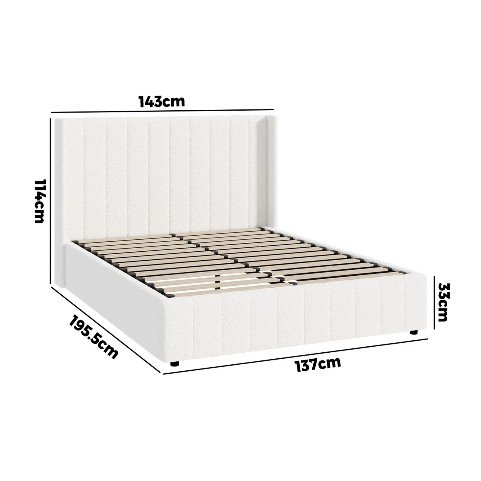 5 Oikiture Double Bed Frame Gas Lift Base With Storage Boucle Fabric
 - White, 5 of 5