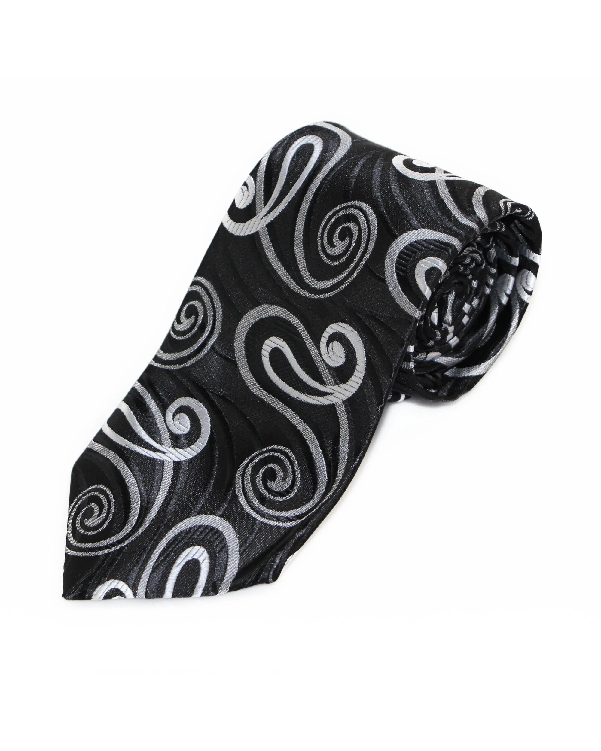 2 Zasel Mens Black With Silver Swirls Patterned 8cm Neck Tie, 2 of 2