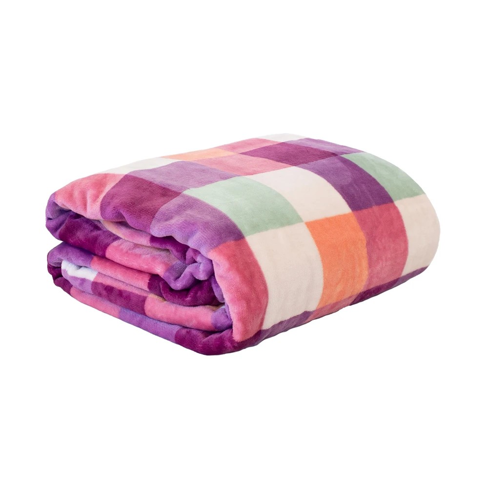 1 Bambury Charlie Ultraplush Polyester Flannel Fleece 280gsm Soft Checkered Blanket Sherbet - Double/Queen - Multi, 1 of 3