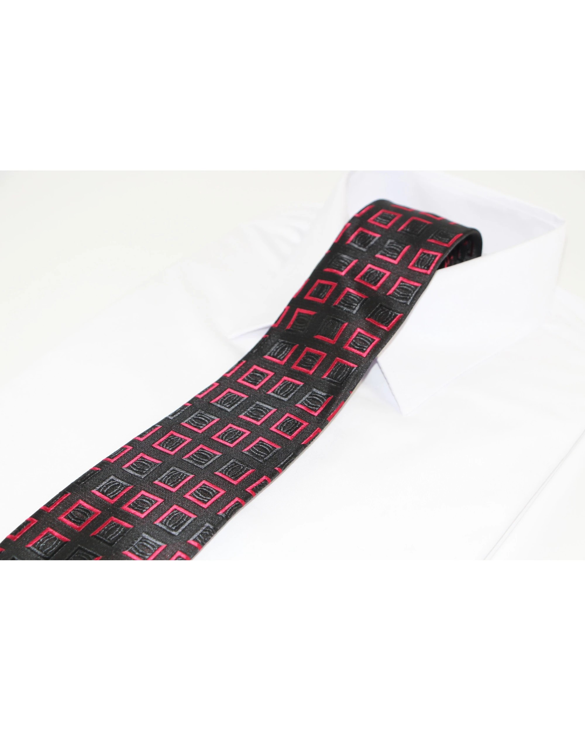 1 Zasel Mens Red & Black Square Box Patterned 8cm Neck Tie, 1 of 2