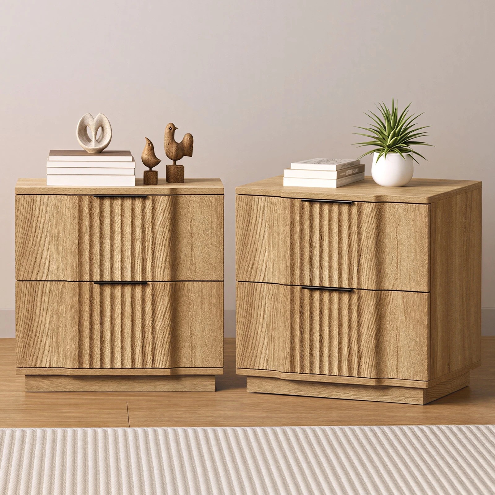 3 Oikiture 2pc Bedside Table 2 Drawers Storage Nightstand Side End Table - Natural, 3 of 9