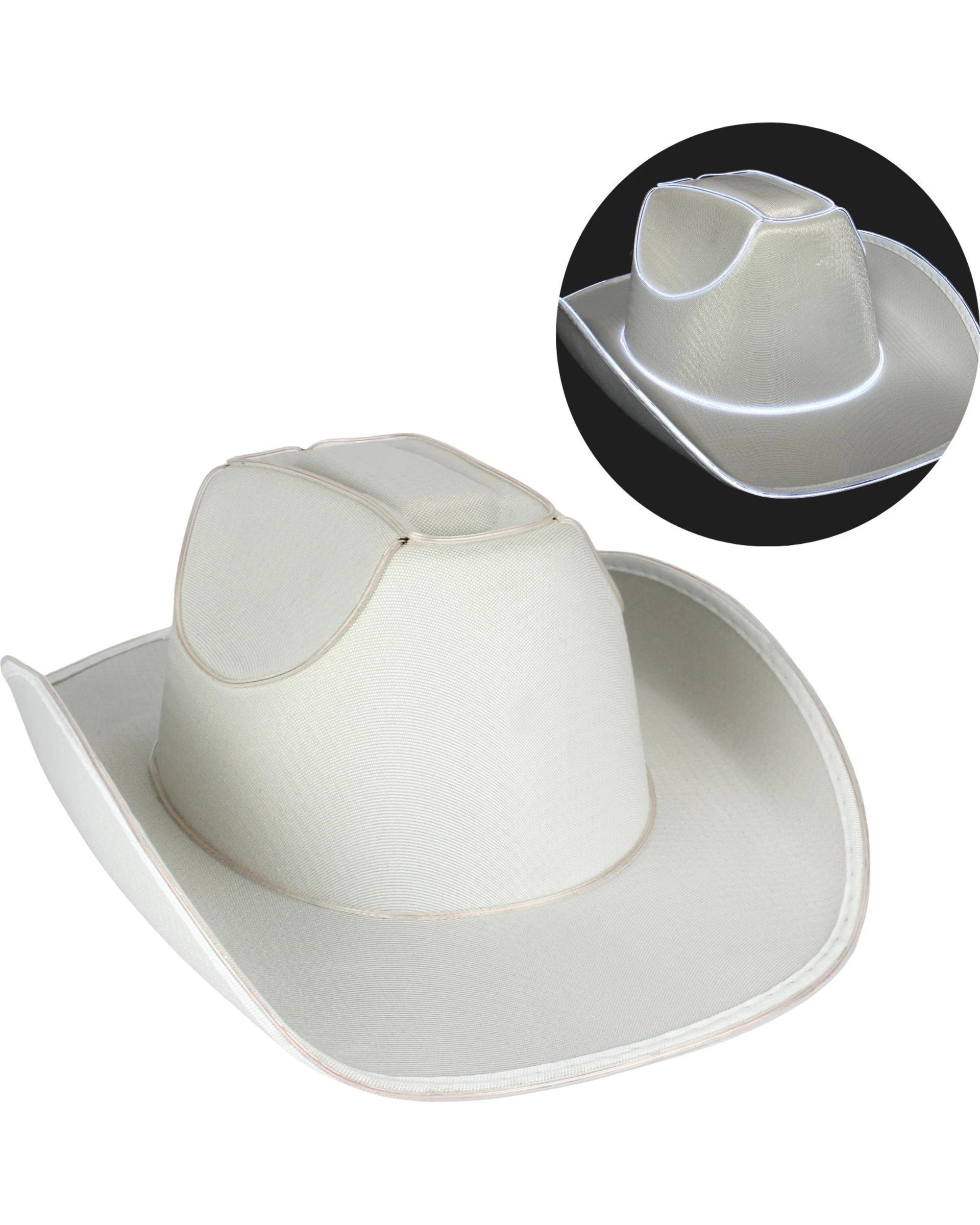 1 Party Planet Light Up White Adult Cowboy Hat - White, 1 of 2