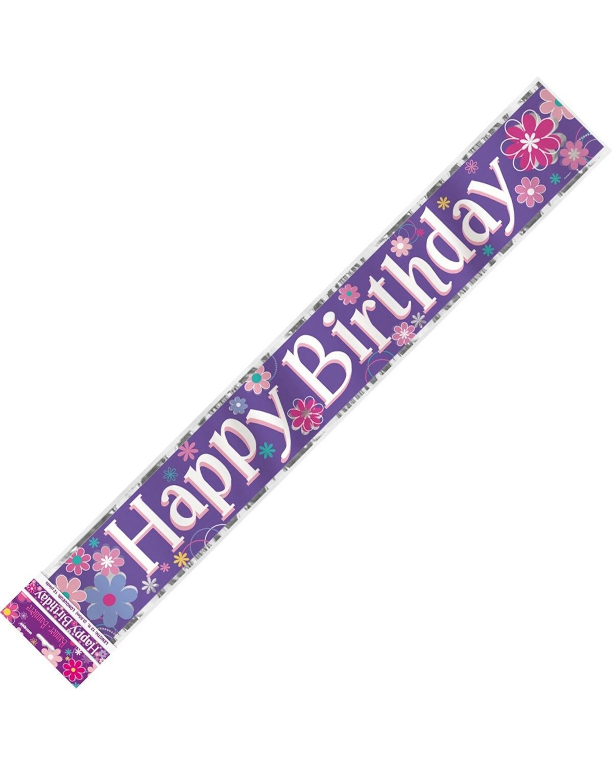 1 Meteor Party Foil Banner Decoration Happy Birthday Blossom 12ft - Purple, 1 of 1