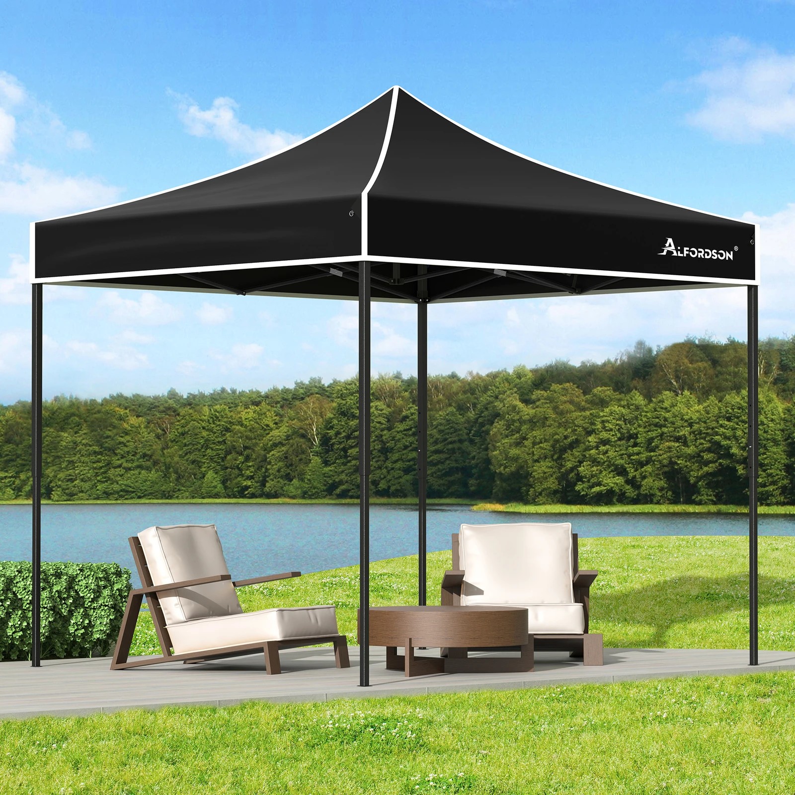 2 Alfordson Gazebo 3x3m Pop Up Marquee 600D Oxford Folding Outdoor Tent - Black, 2 of 10