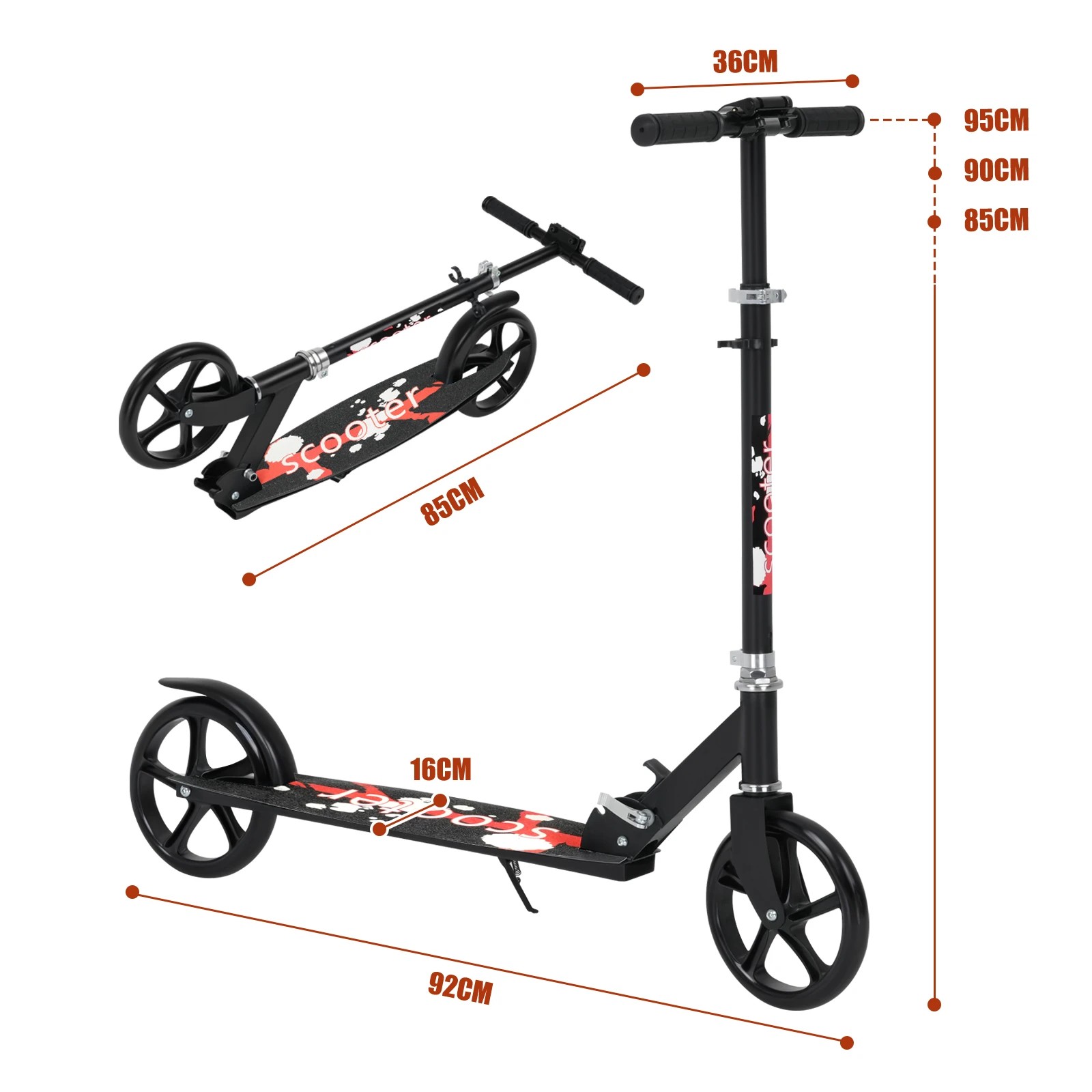 3 Advwin Folding Kids Kick Scooter w/ Big Wheel & Adjustable Height for 6+years - Red, 3 of 7