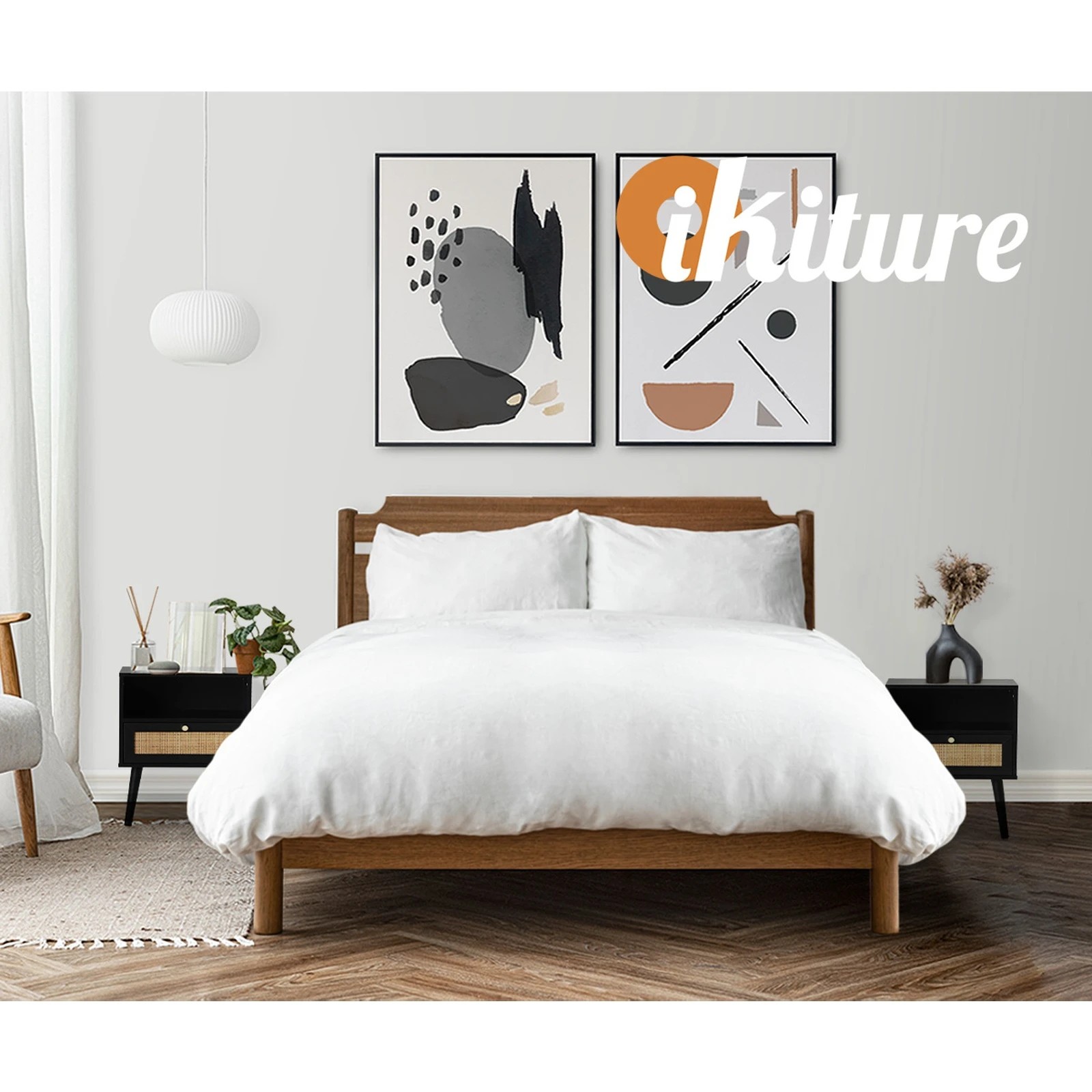 5 Oikiture Bedside Table Side Table Storage Drawer Shelf Nightstand Rattan
 - Black, 5 of 10