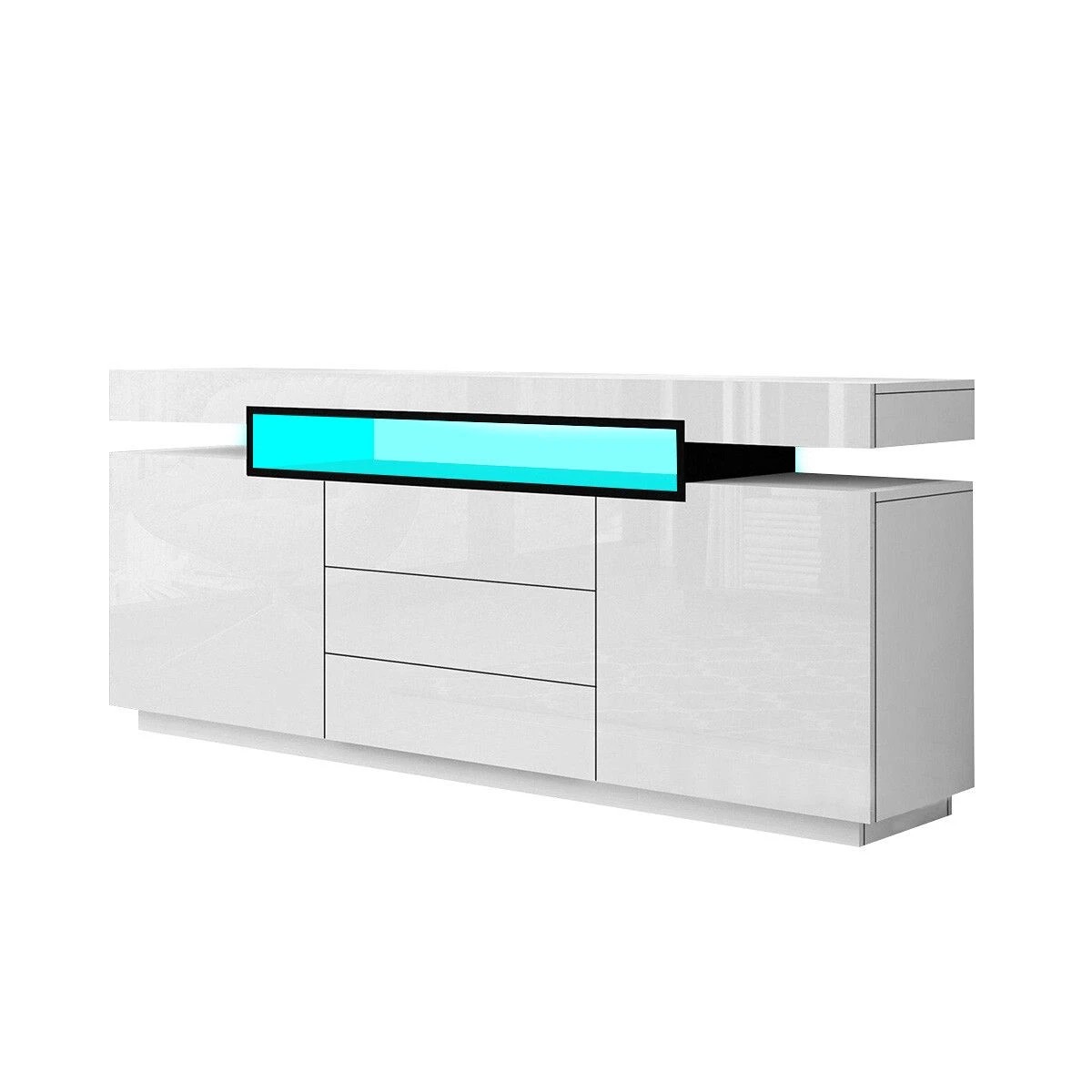 1 Ausway LED Sideboard TV Stand Cabinet Entertainment Unit Buffet Table High Gloss 3 Drawers, 1 of 8