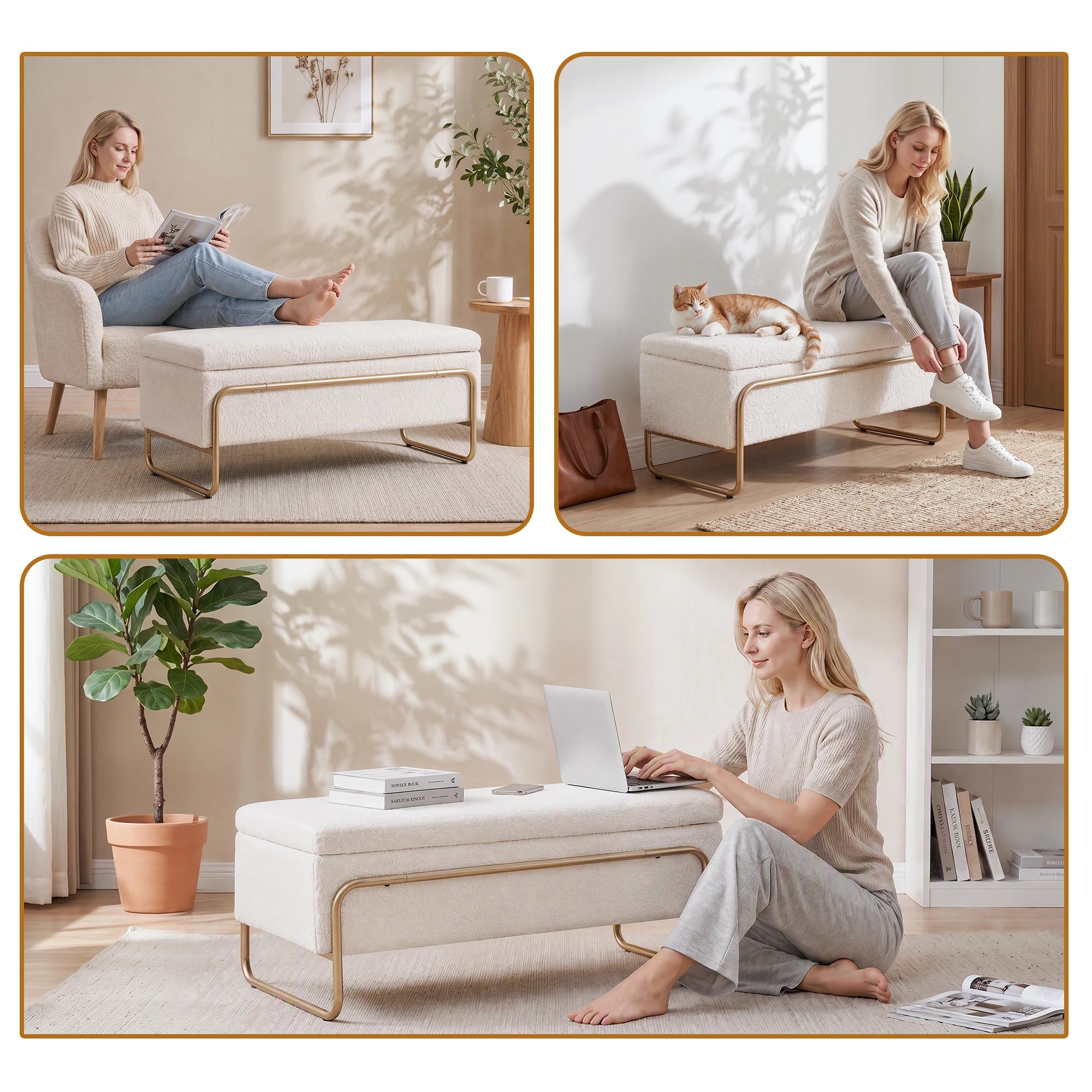 5 Artiss Storage Ottoman Boucle Padded Seat Footrest Hidden Storage- White, 5 of 8