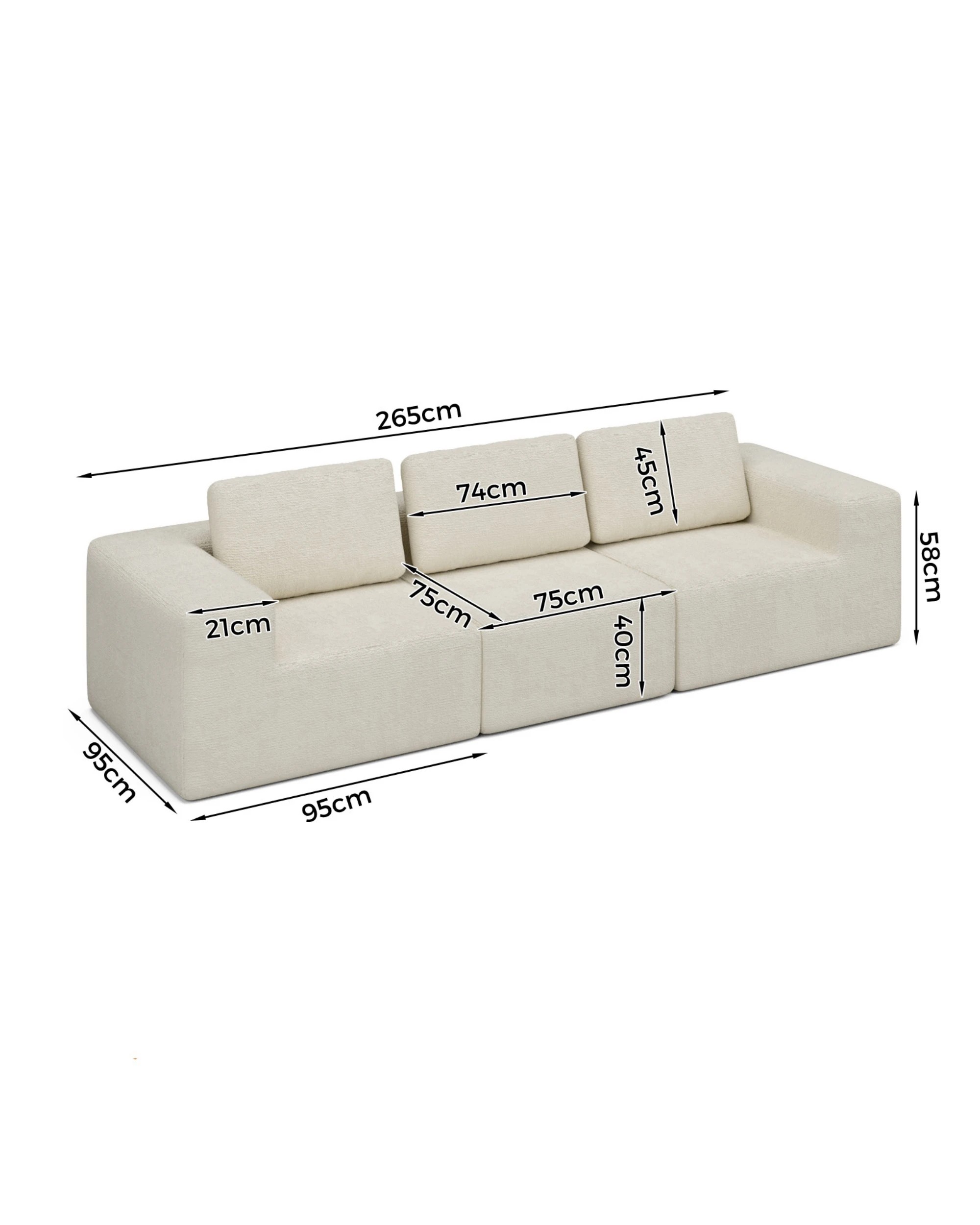 2 Ufurniture 3 Seater Cloud Sofa Boneless Sectional Floor Couch with Deep Seat - Beige, 2 of 5