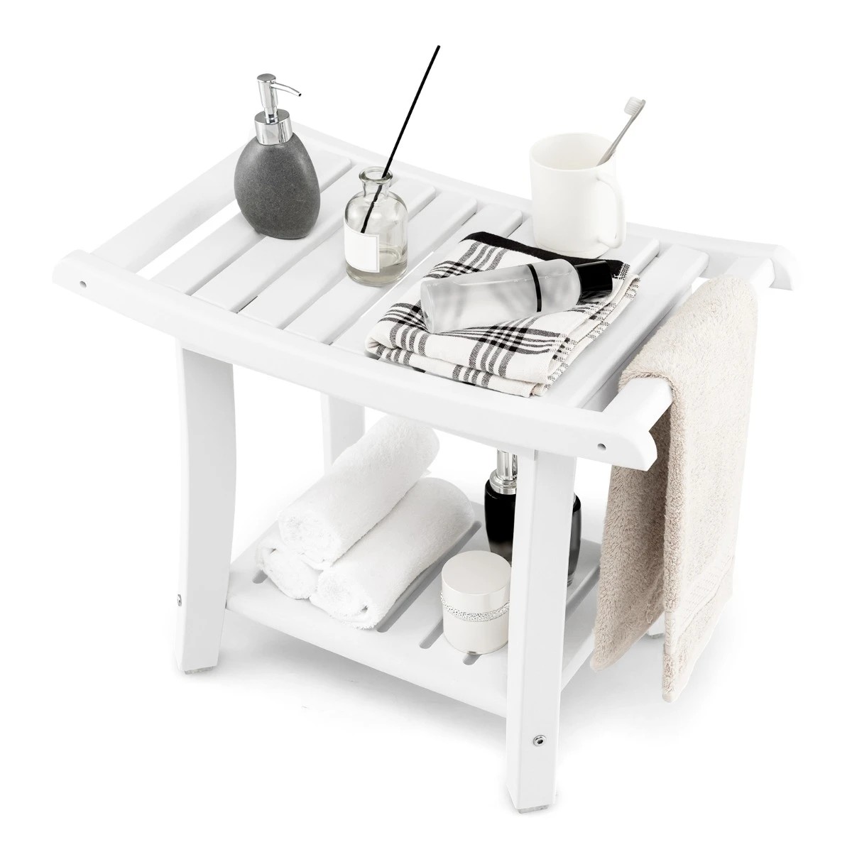 4 Costway 2-tier Slatted Shower Bench Waterproof Bathroom Stool Shoes-Changing Seat, 4 of 4