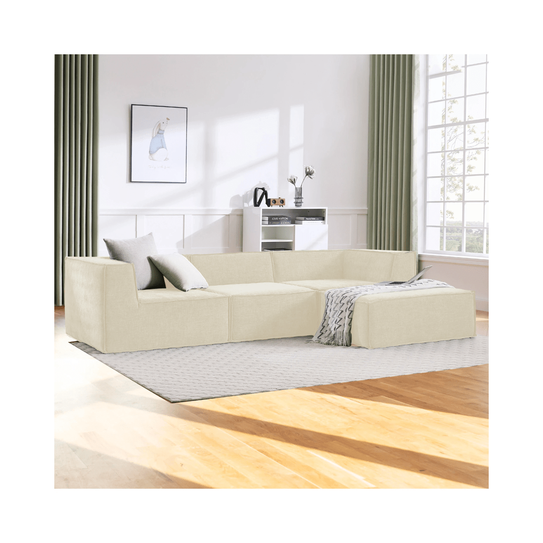 10 Sarantino Novi 3-Seater Modular Sofa with Ottoman in Cream Non-Slip Bottom Lounge, 10 of 10