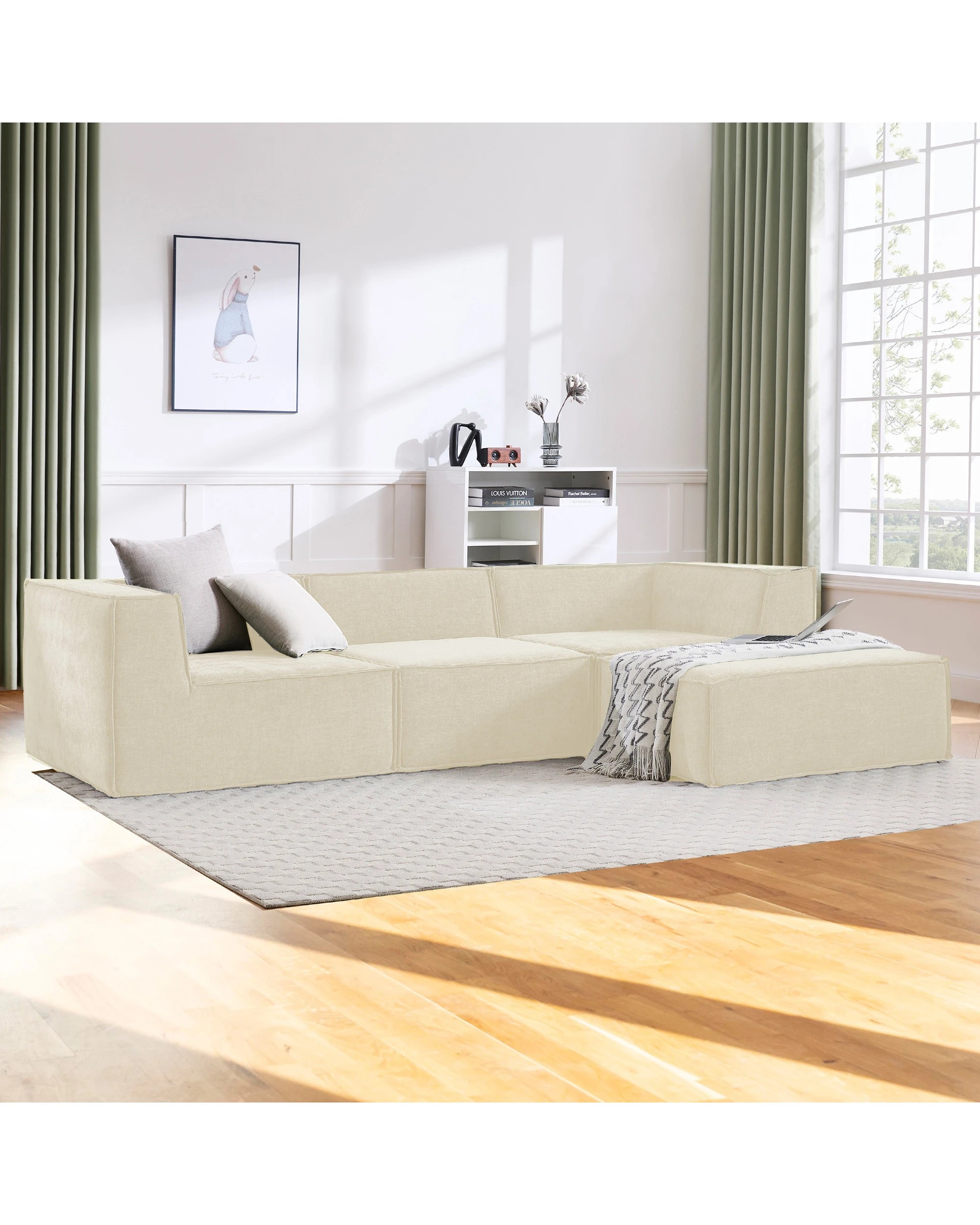 10 Sarantino Novi 3-Seater Modular Sofa with Ottoman in Cream Non-Slip Bottom Lounge, 10 of 10