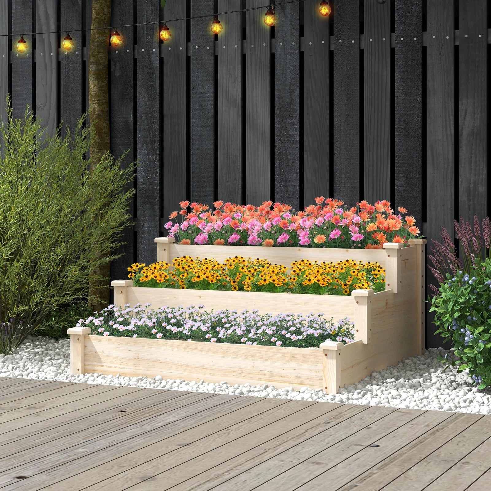 4 Costway 3-Tier Wooden Raised Garden Bed w/Open-Ended Base Elevated Flower Box Growing Planter, 4 of 4