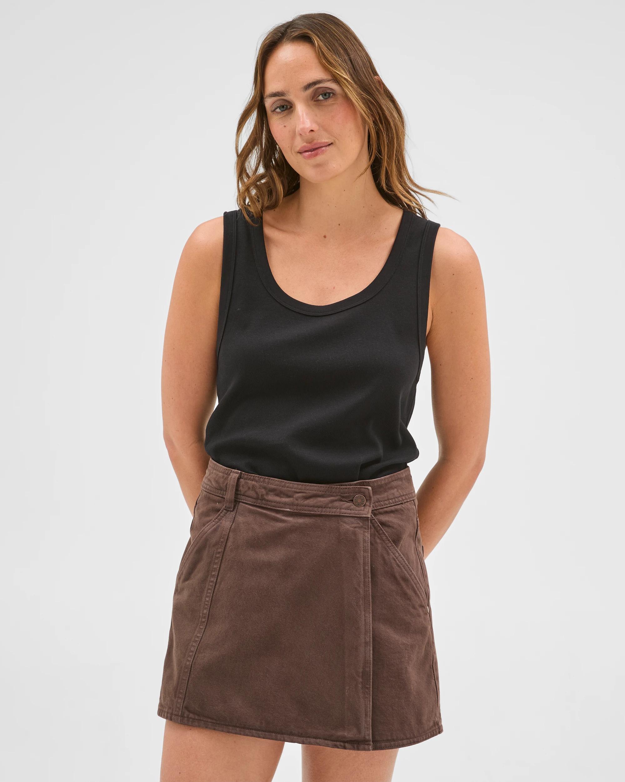 4 Target Denim Cotton Rich Wrap Front Denim Skort COFFEE BEAN, 4 of 6