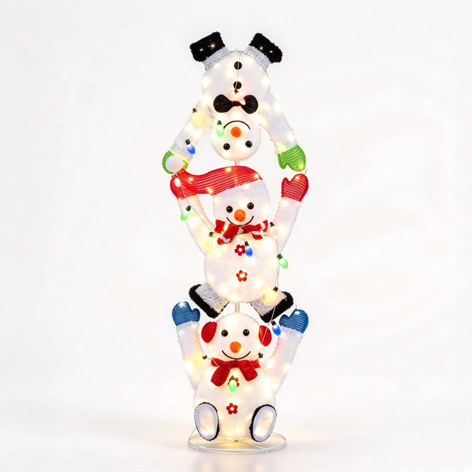 Costway 146CM 3PCS Christmas Lighted 2D Snowman w/Warm White & Colorful ...