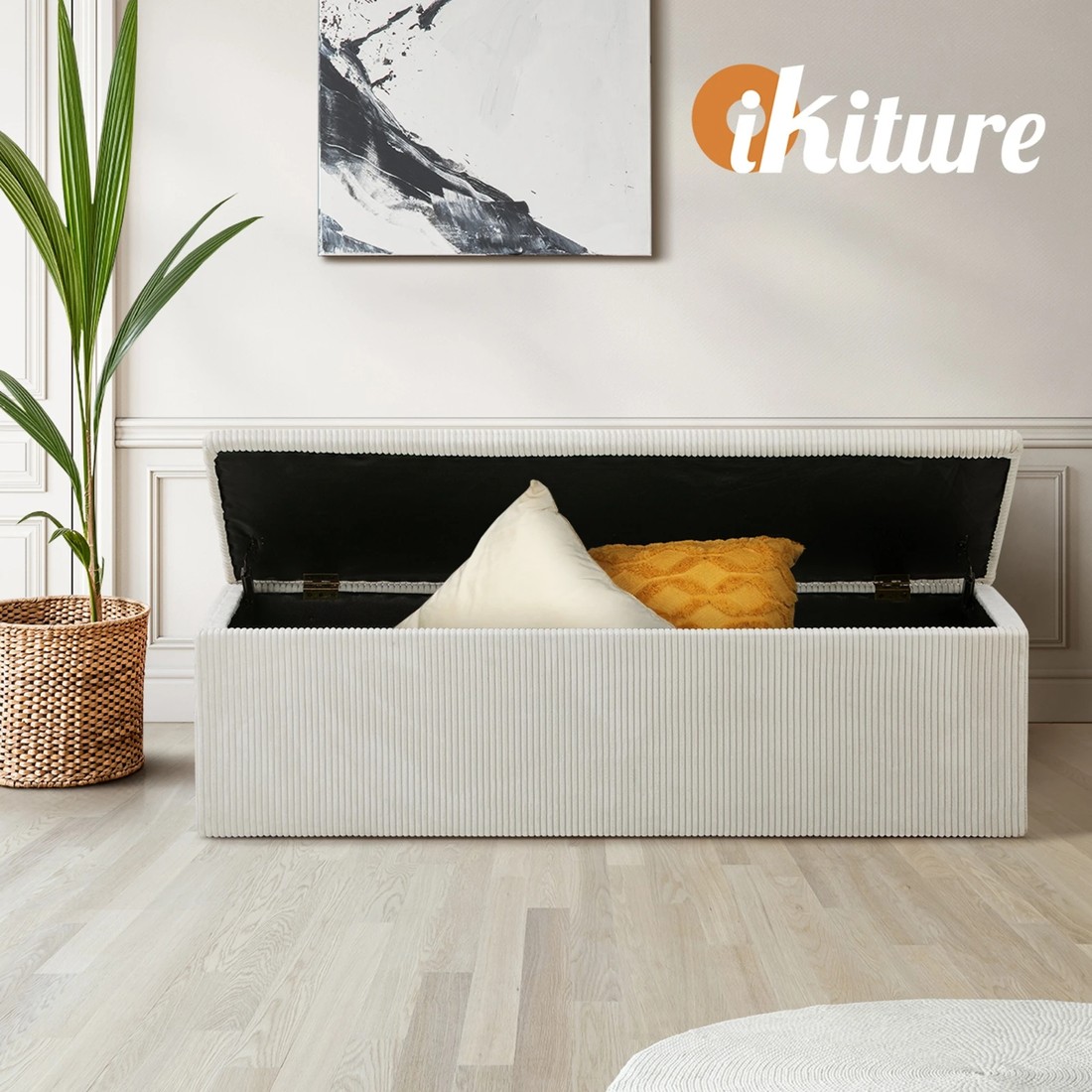 5 Oikiture Storage Ottoman Blanket Box Foot Stool Xl Chest Toy Velvet
 - Beige, 5 of 10