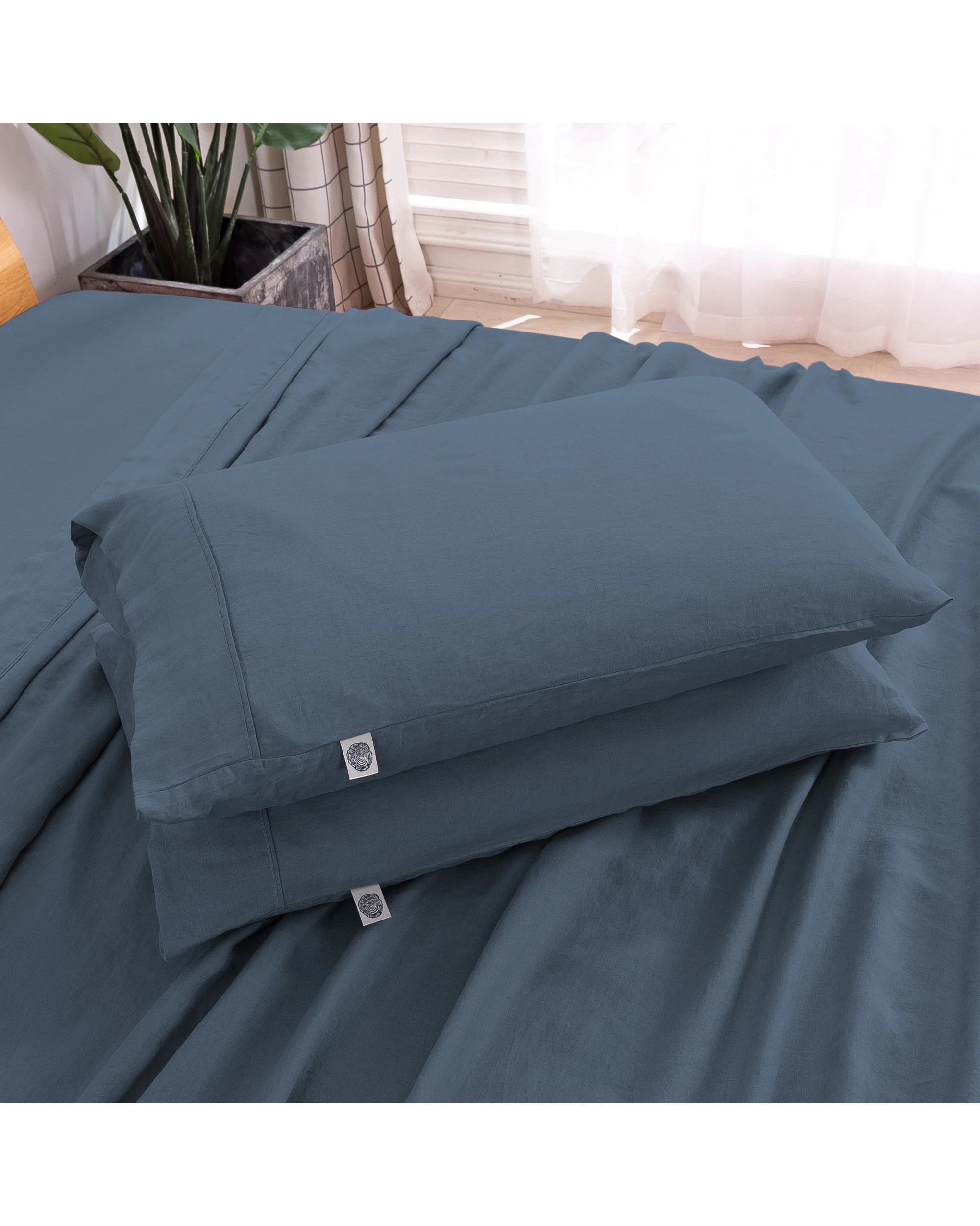 4 Natural Home 100% European Flax Linen Sheet Set - King Bed - Washed Blue, 4 of 9