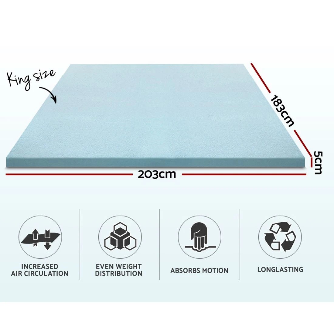 3 Giselle Bedding Memory Foam Mattress Topper Cool Gel 5cm King - King Bed - Blue, 3 of 8