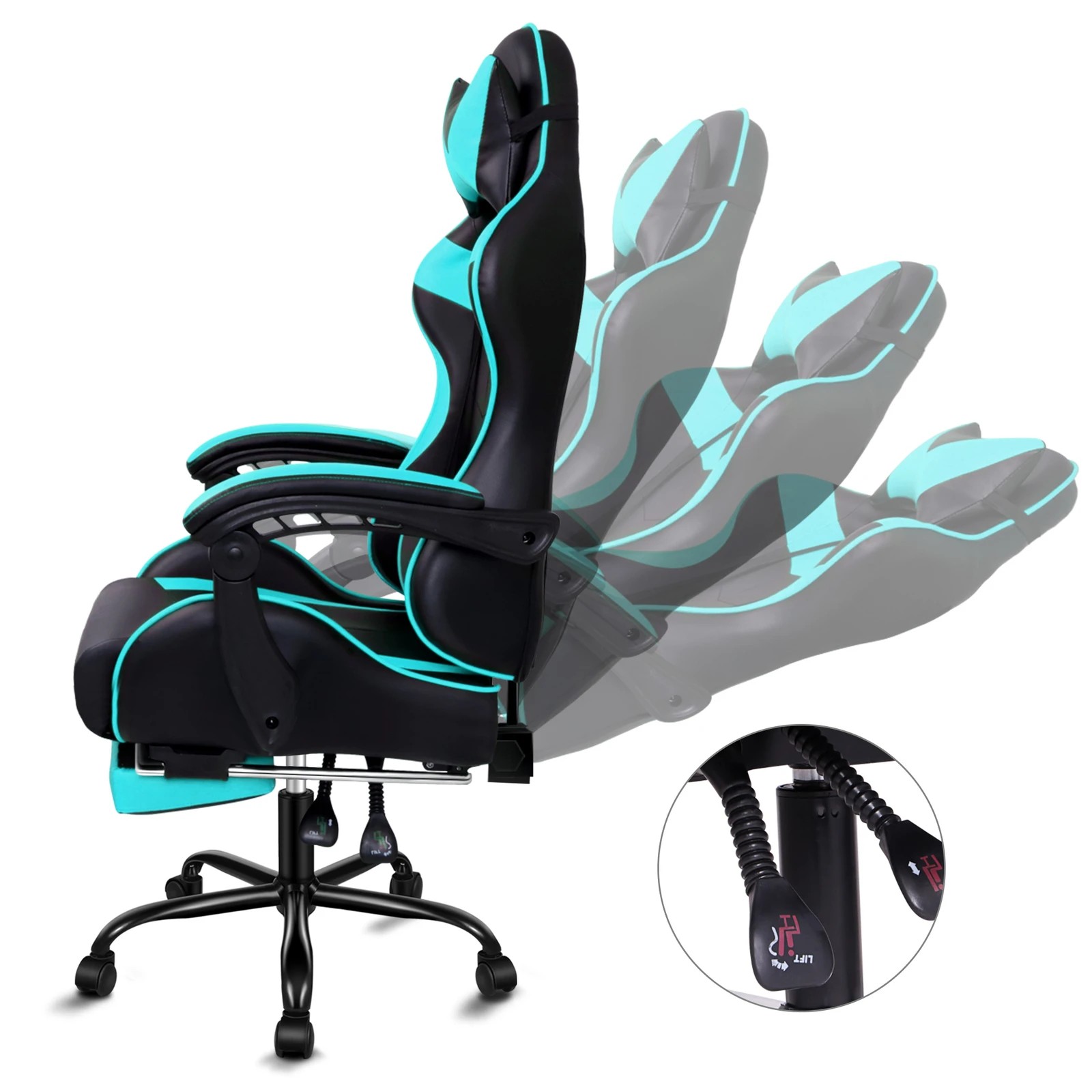 5 Alfordson Gaming Chair Office Massage Computer Racing Seat PU Leather - Cyan, 5 of 10