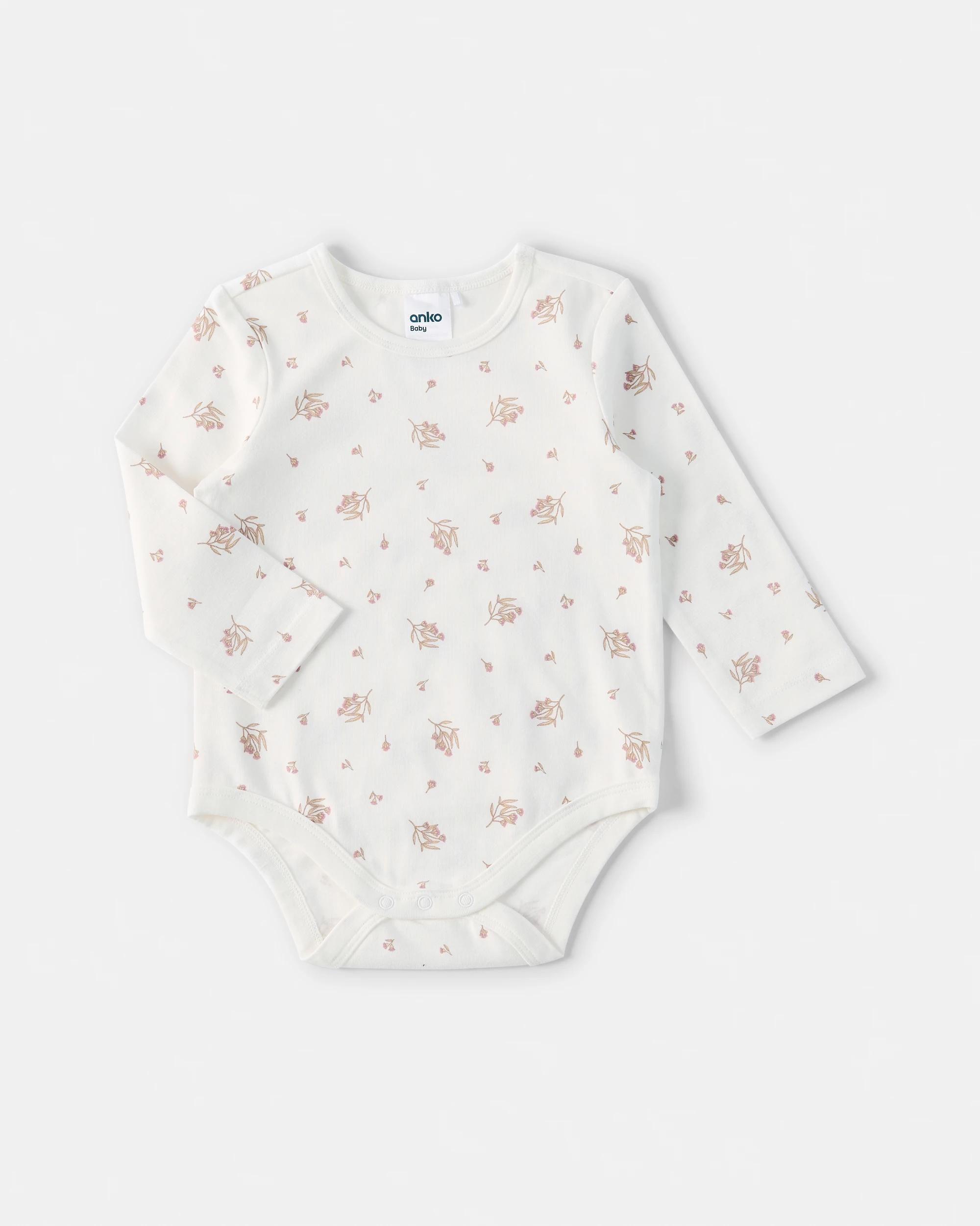 5 3 Pack Cotton Long Sleeve Bodysuits Pink Flrl, 5 of 8