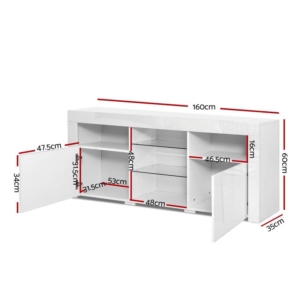 3 Artiss Entertainment Unit TV Cabinet LED 160cm Bobi - White, 3 of 3