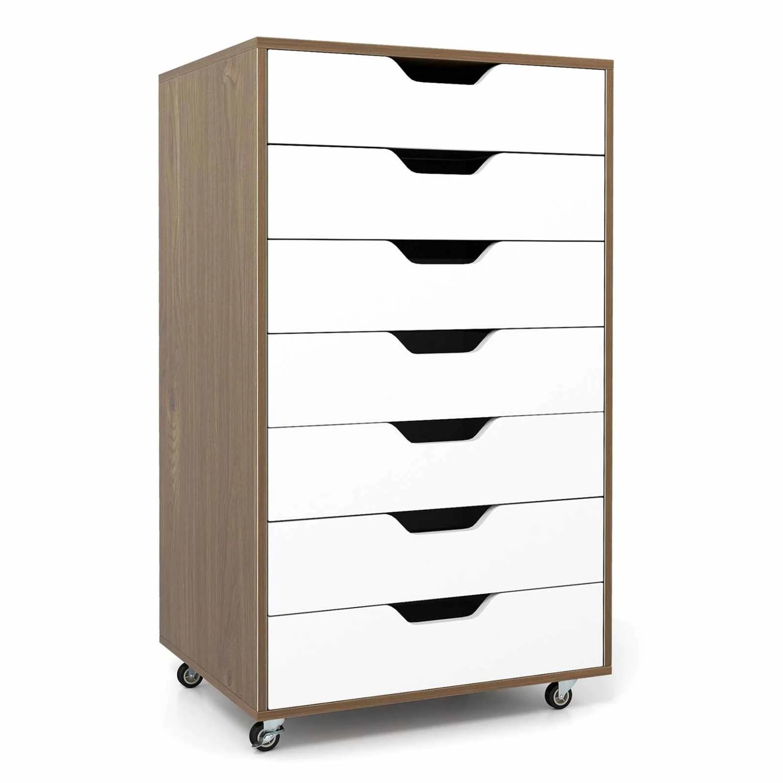 1 Costway 7 Drawer Mobile File Cabinet Rolling Storage Drawer Chest for Home Office - Natural, 1 of 3