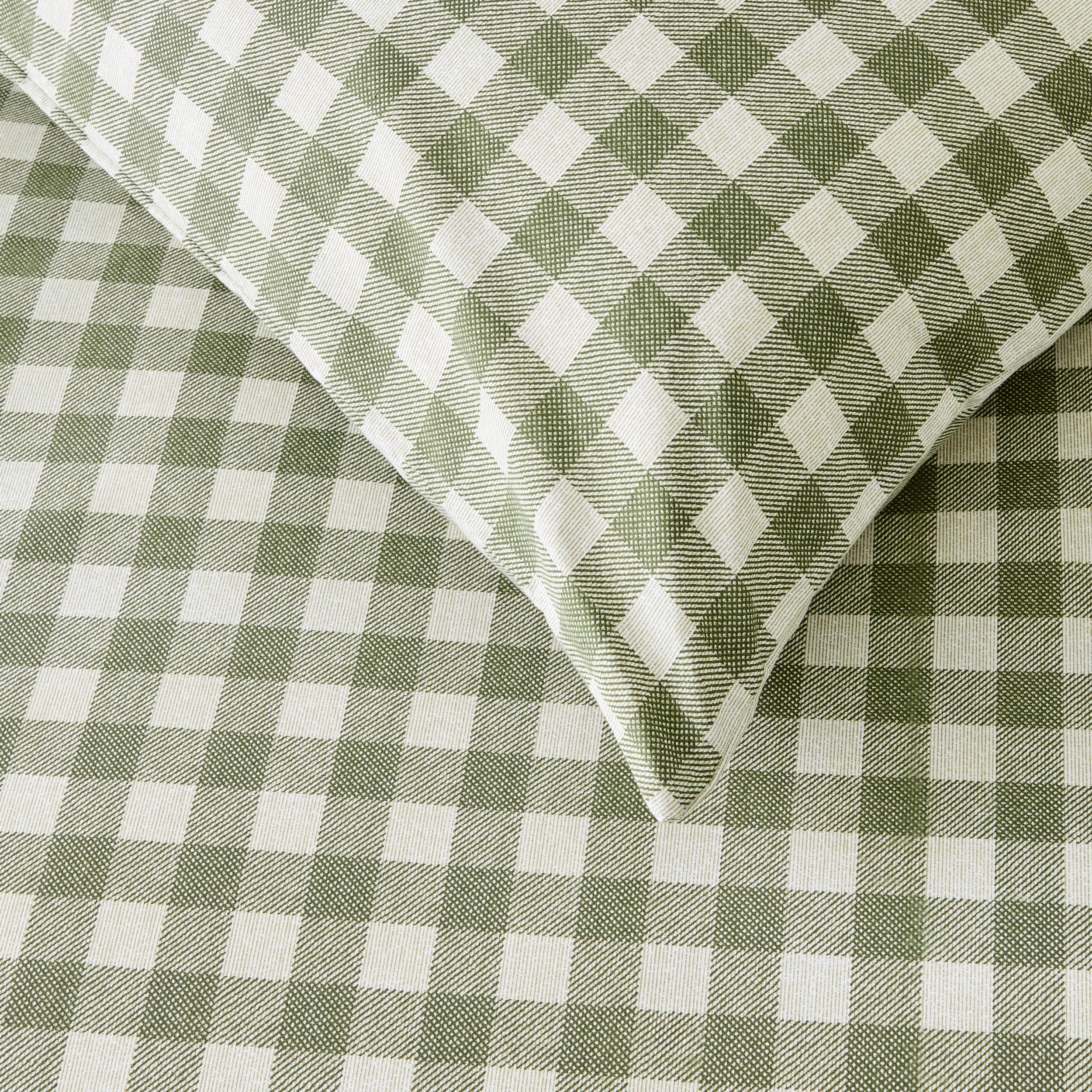 4 Gingham Cotton Rich Reversible Quilt Cover Set - Single Bed, Green, 4 of 7