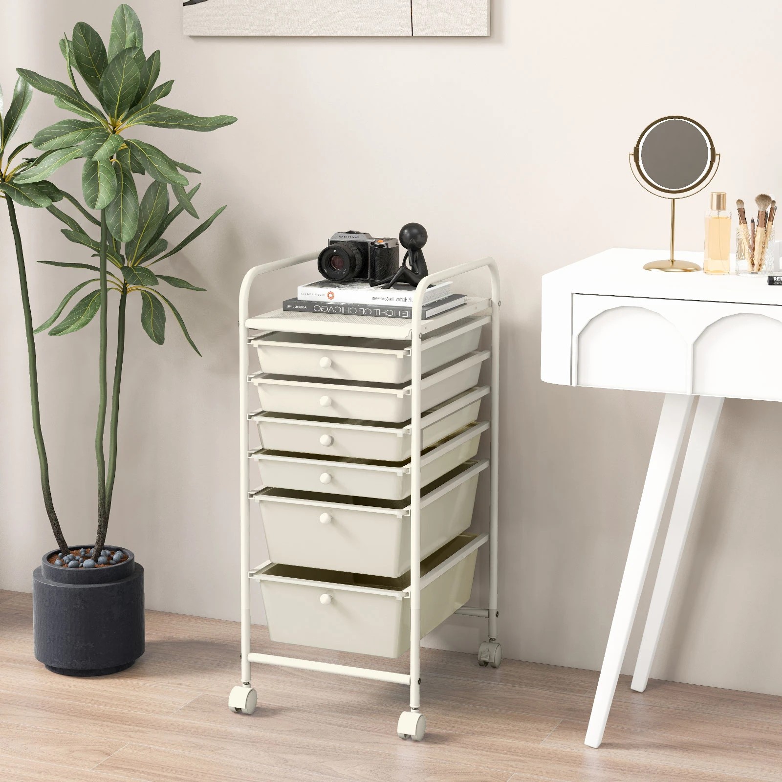 3 Costway 6 Drawers Rolling Storage Cart Mobile Utility Trolley - White, 3 of 7