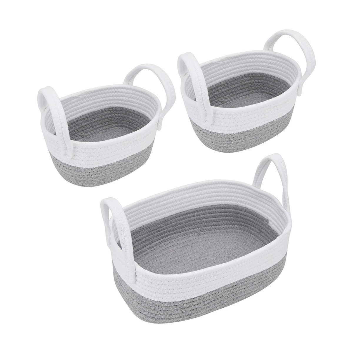 2 3 Pack Nestled Storage Baskets - White and Grey, 2 of 4