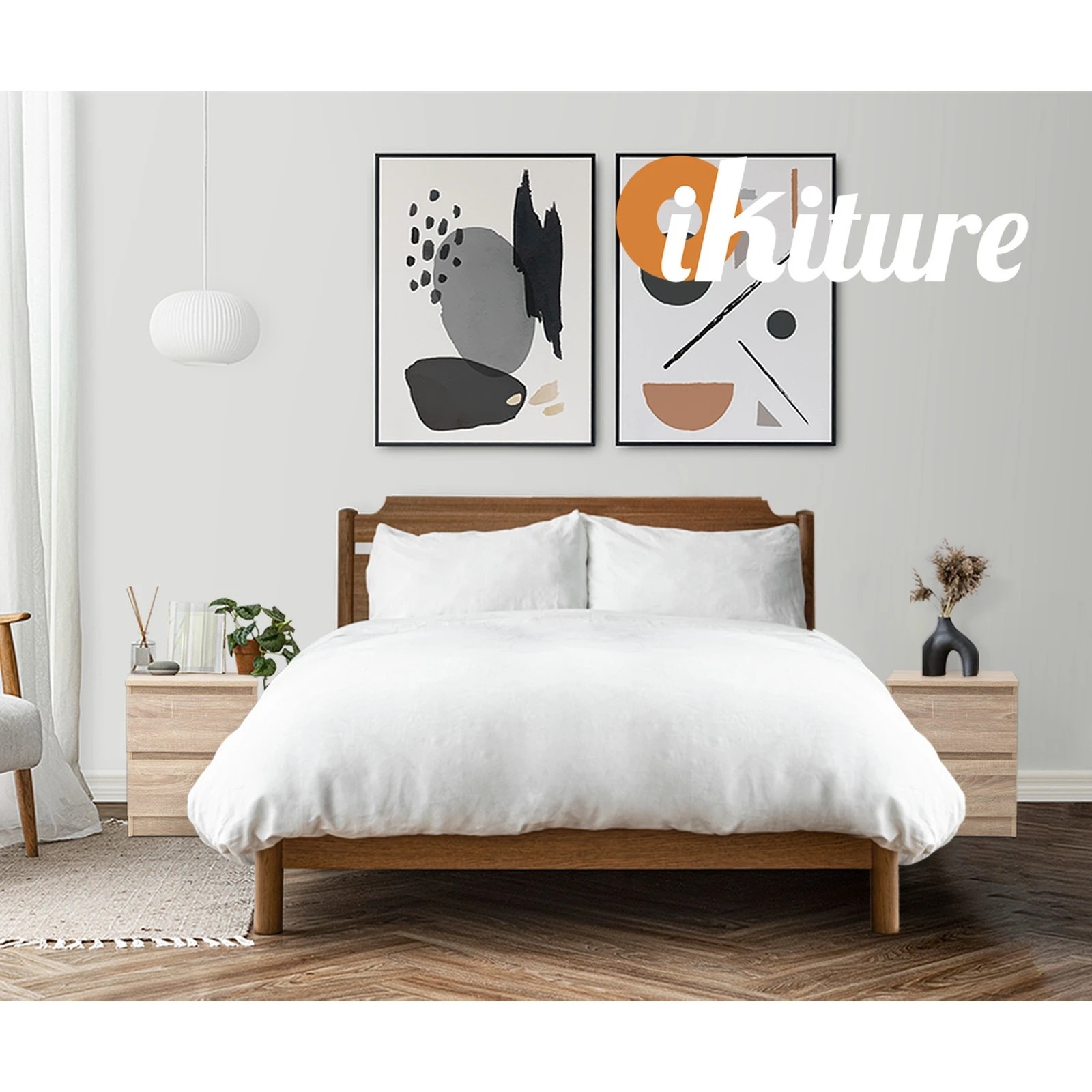 5 Oikiture Bedside Table Nightstand 2 Drawers Side End Table Storage Cabinet
 - Natural, 5 of 10