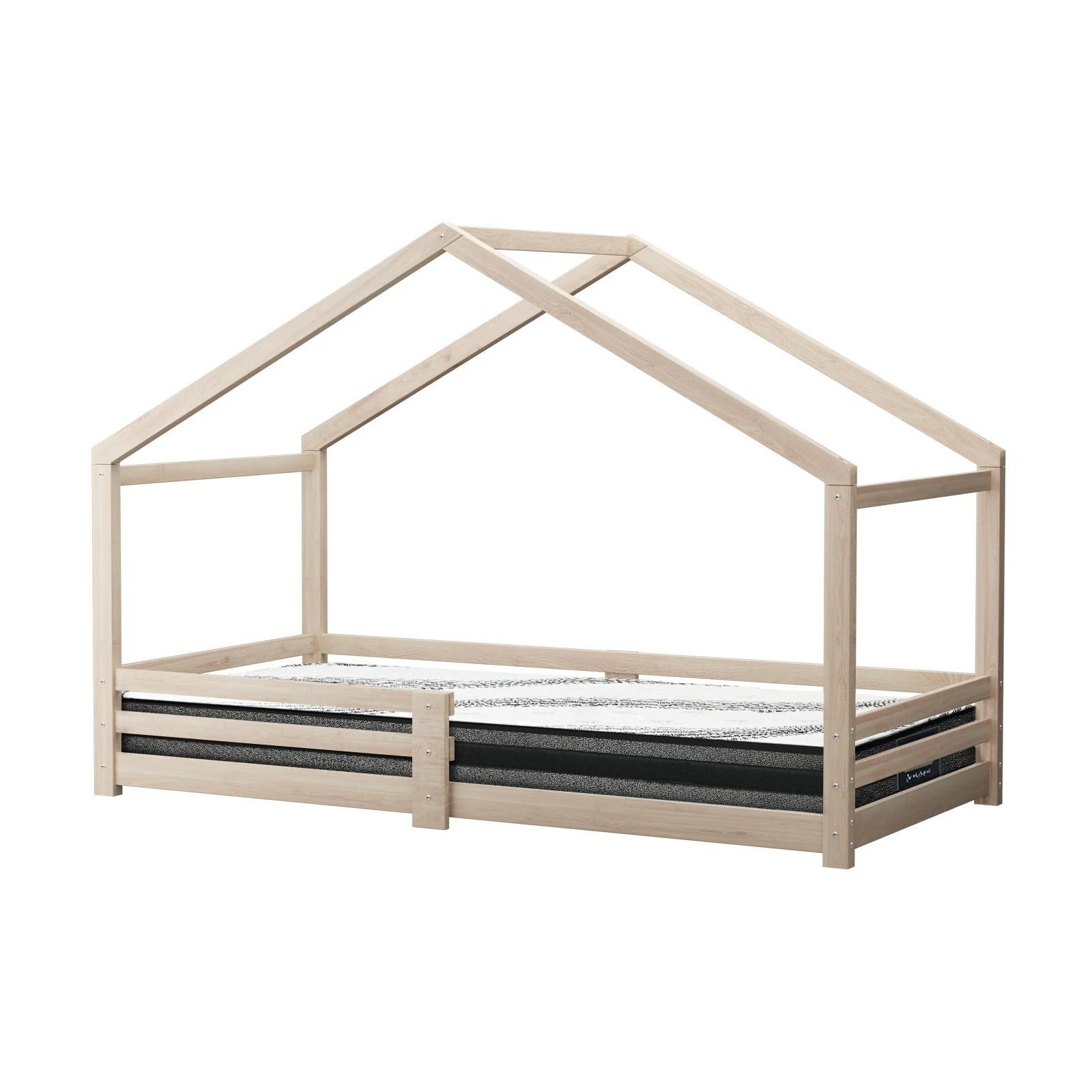 1 Oikiture Kids Bed Frame And Mattress Wooden Timber Toddler House Montessori Base
 - Natural, 1 of 10