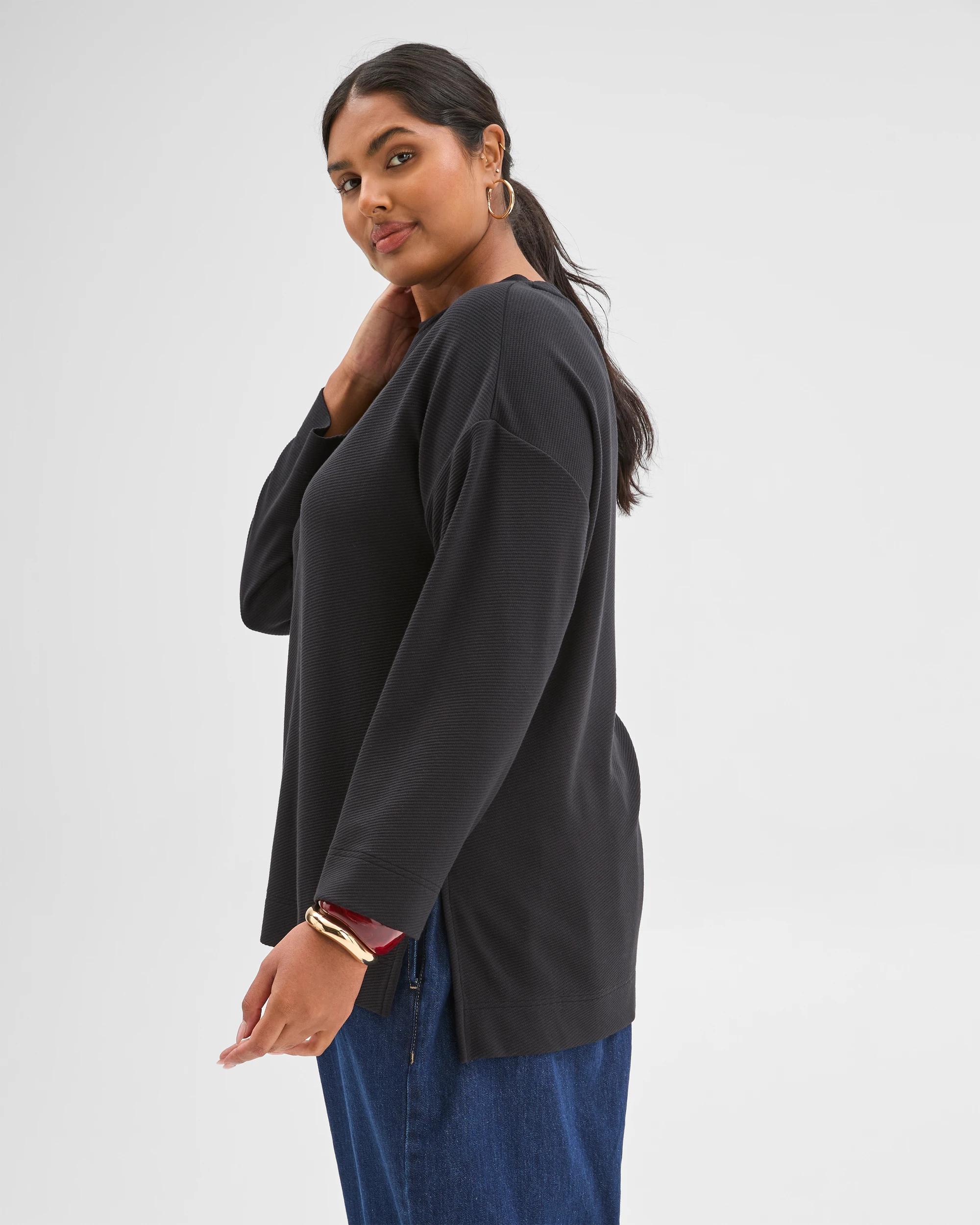 4 Target Curve Plus Size Long Sleeve Ottoman Top BLACK, 4 of 6
