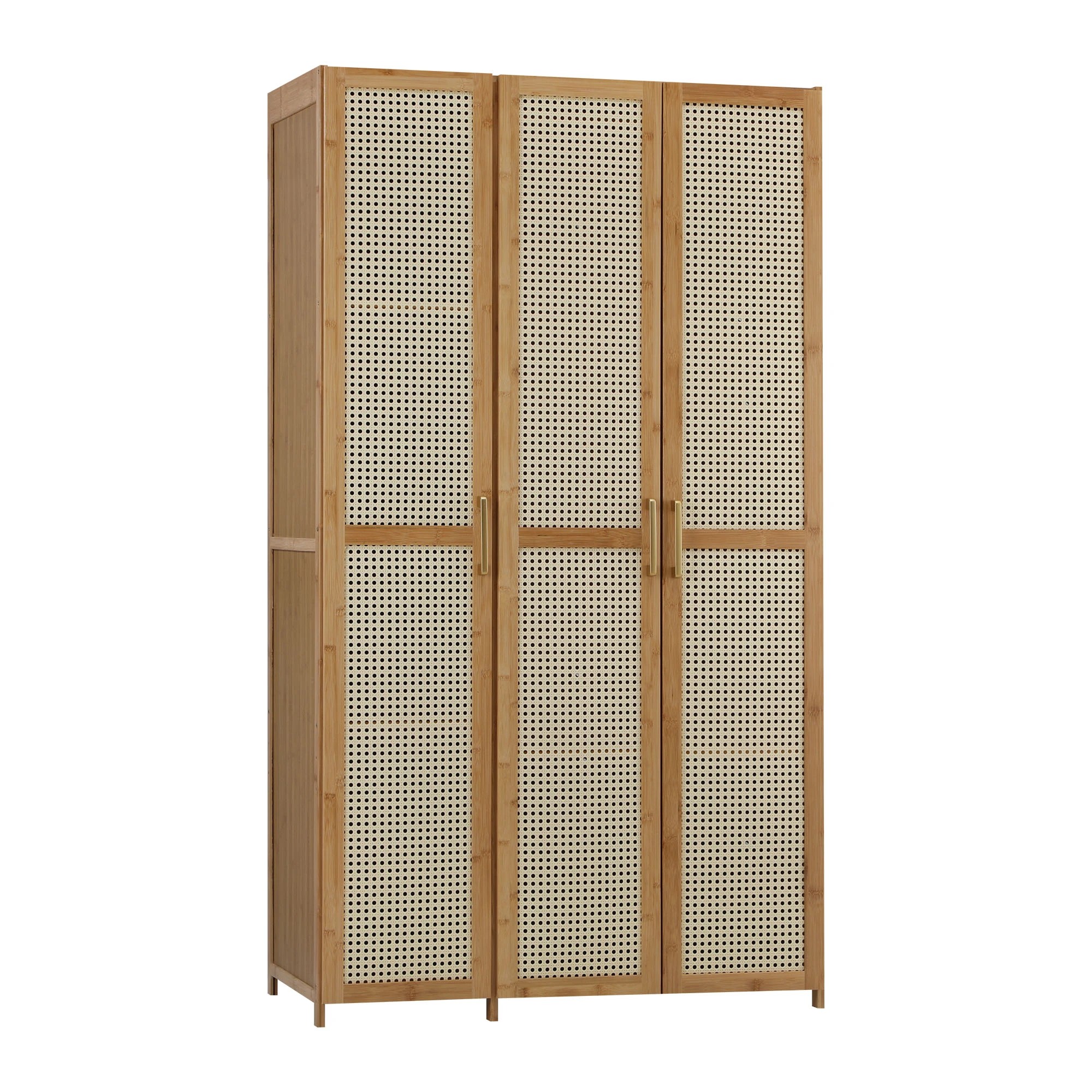 1 Oikiture Wardrobe Clothes Storage Cabinet Large Cupboard 3 Doors 6 Shelves - Natural, 1 of 6