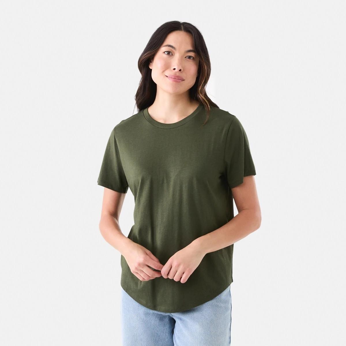 1 Short Sleeve Cotton Modal T-shirt OLIVE OIL GREEN, 1 of 6