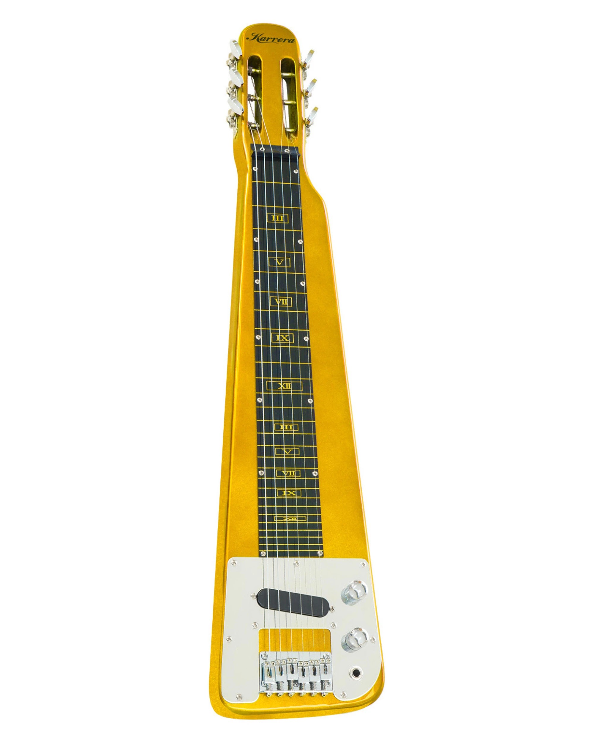 1 Karrera 29in 6-String Lap Steel Hawaiian Guitar in Metallic - Gold, 1 of 5