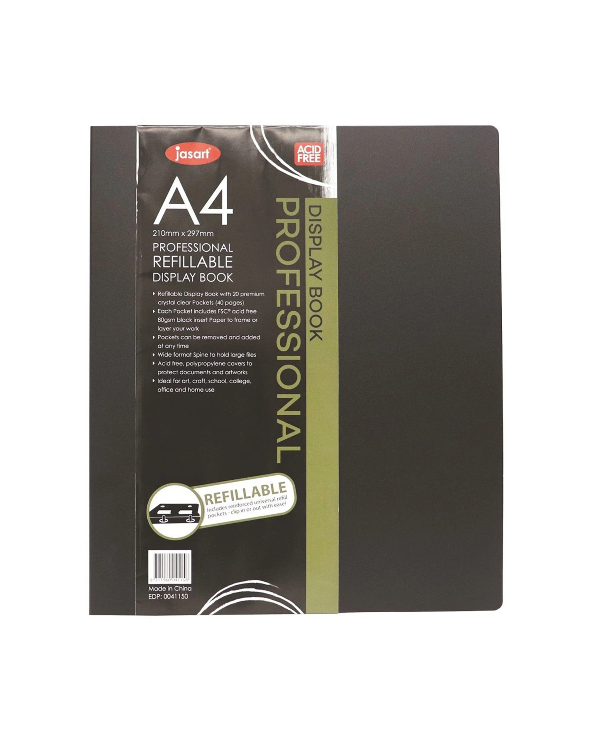 1 Jasart A4 Professional Refillable Display Book 20 Pockets Durable Thick - Black, 1 of 1