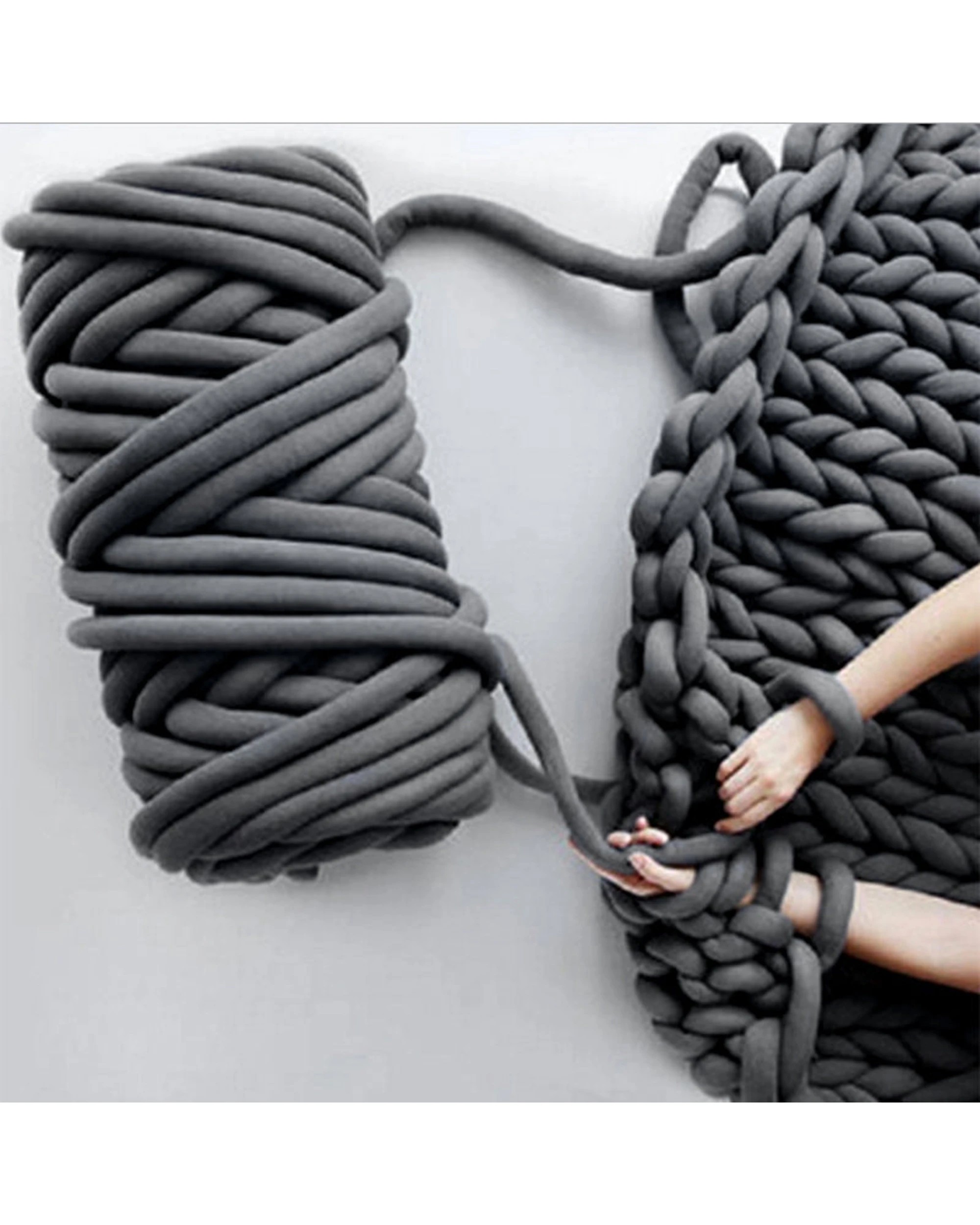 2 Cotton More Hand Knitted Chunky Braid Blanket 110x180cm - Charcoal, 2 of 4
