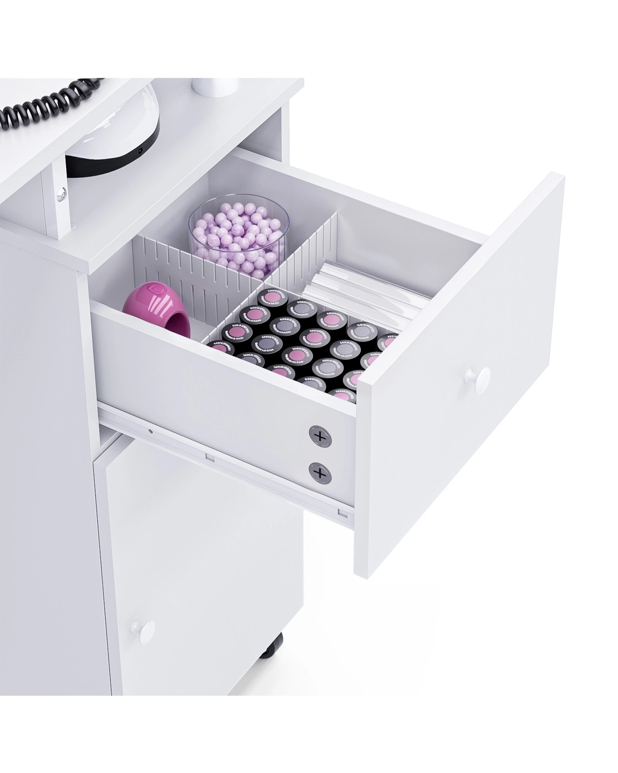 8 Advwin Manicure Table Vanity Desk for Nail Tech with Dust Collector Wrist Rest Lockable Wheels - White, 8 of 9