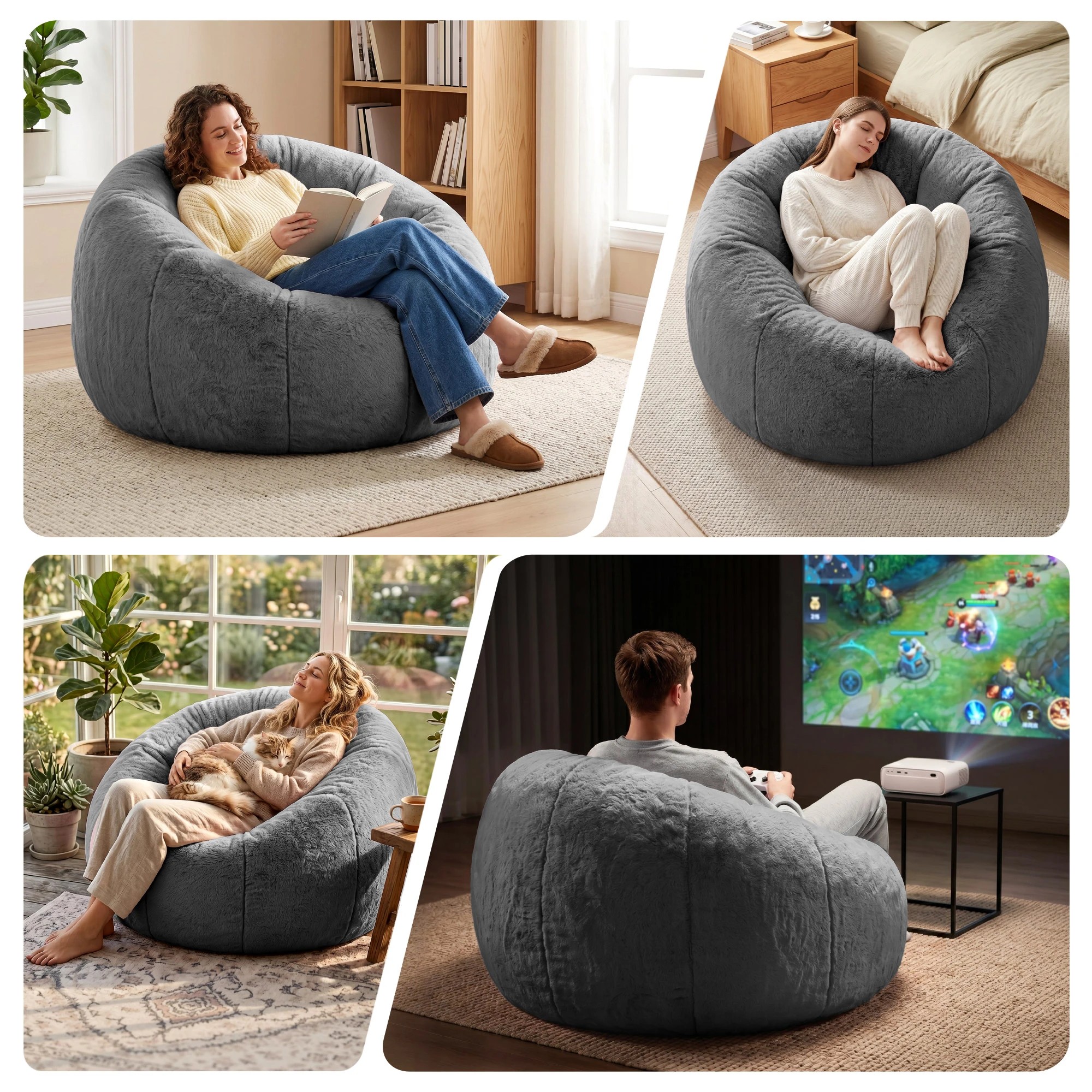 7 Artiss Bean Bag Chair Cover Faux Fur No Filler Washable Lazy Sofa Cover - Grey, 7 of 10