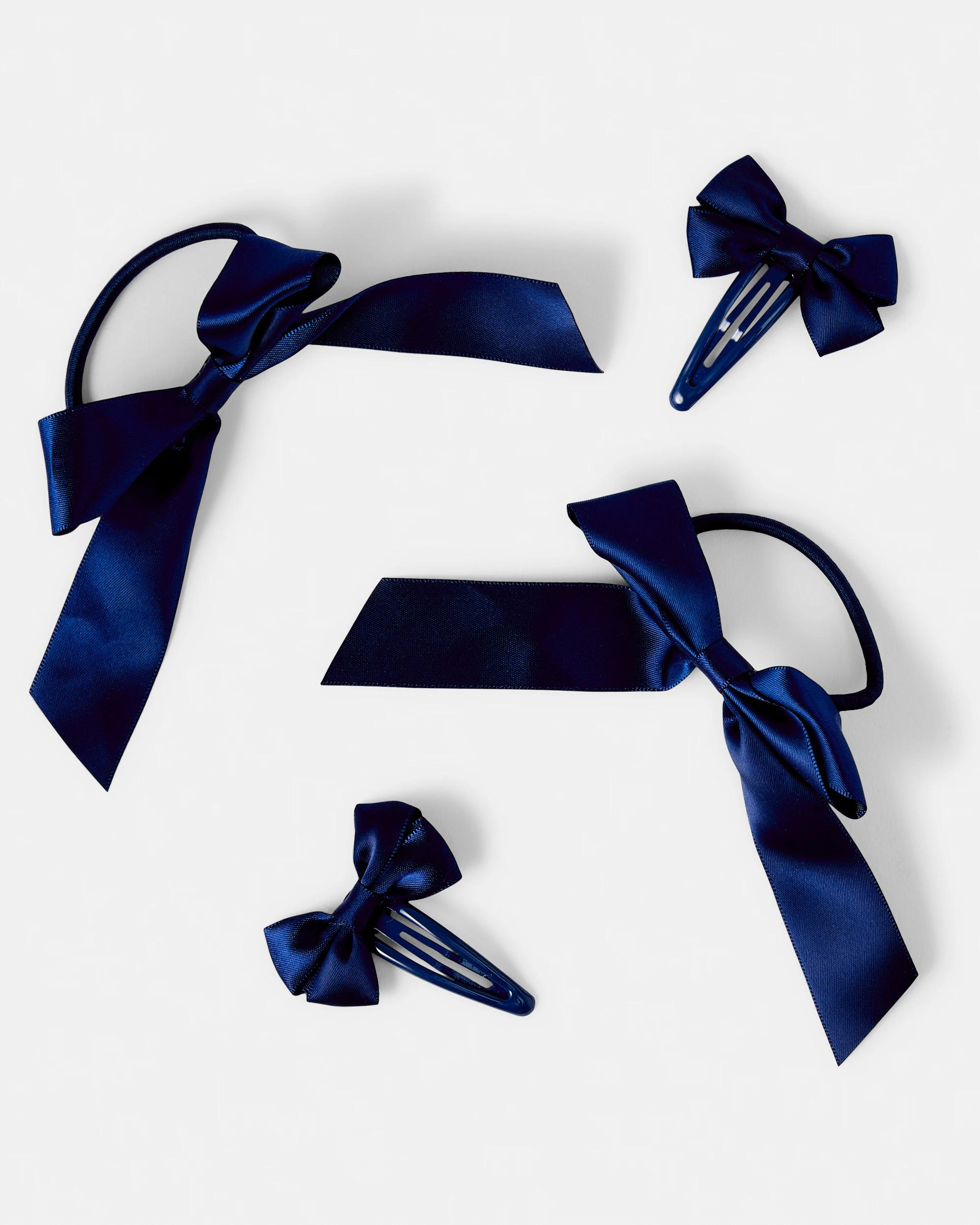 2 4 Pack School Bow Hair Elastics and Clips Set Nvy Sphire, 2 of 5