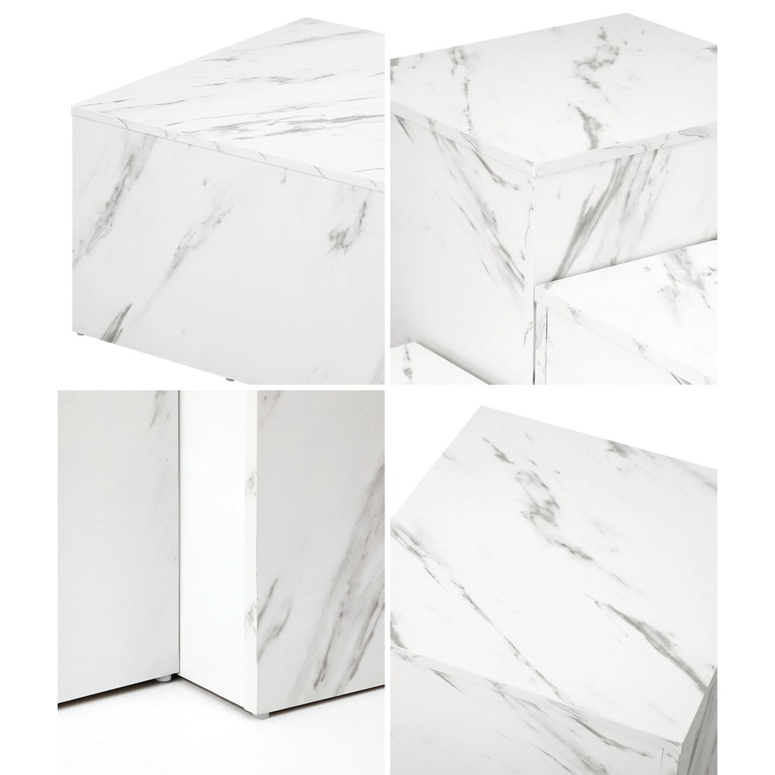 4 Oikiture Coffee Table Set Of 3 Side Tables Sofa Cafe Desk Marble Effect
 - White, 4 of 10