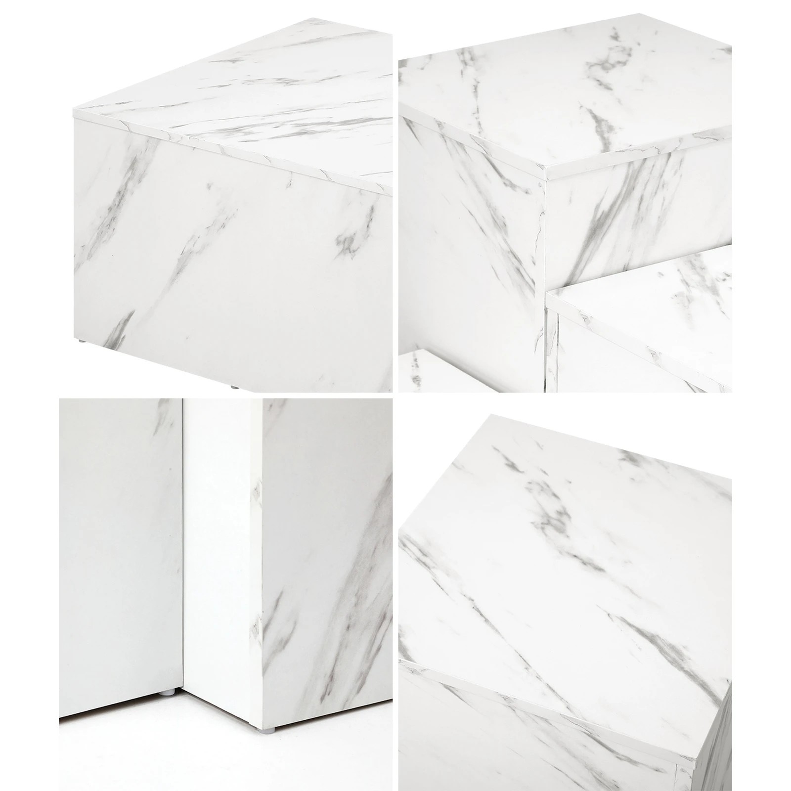 4 Oikiture Coffee Table Set Of 3 Side Tables Sofa Cafe Desk Marble Effect
 - White, 4 of 10