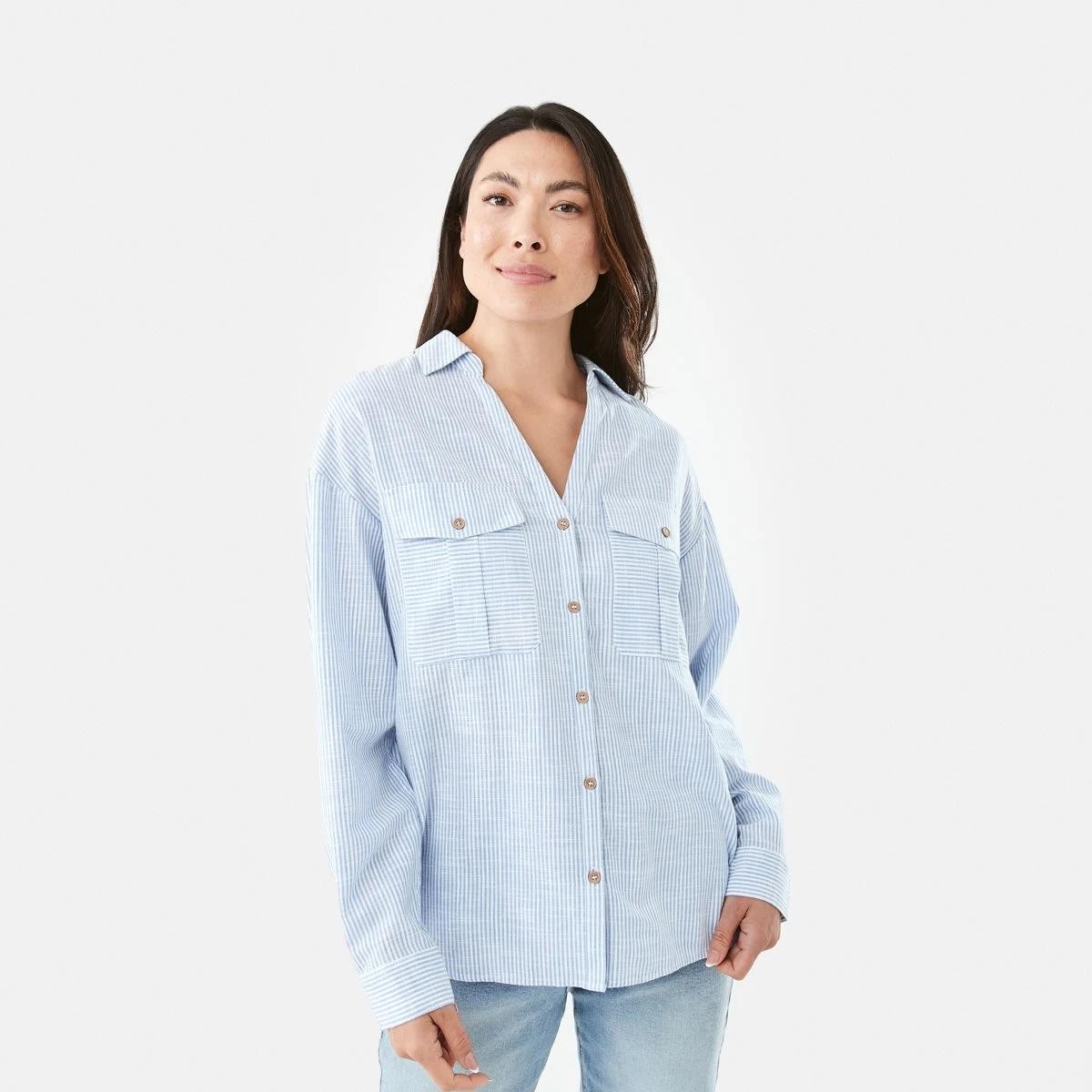 1 Long Roll Sleeve Cotton Shirt Ocean Strp, 1 of 8