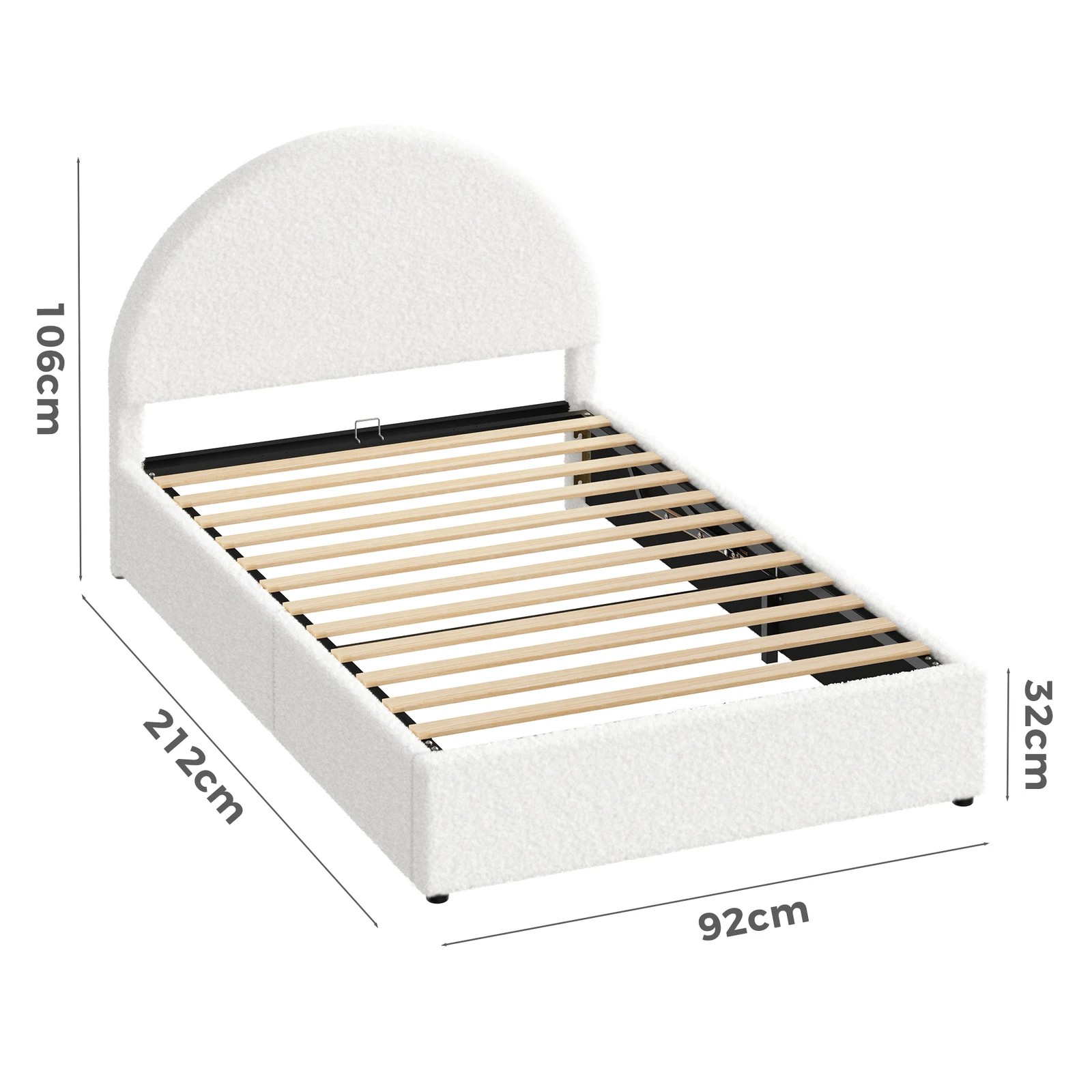 10 Alfordson Bed Frame Single Size Arched Base Gas Lift Storage Boucle Hoult - White, 10 of 10