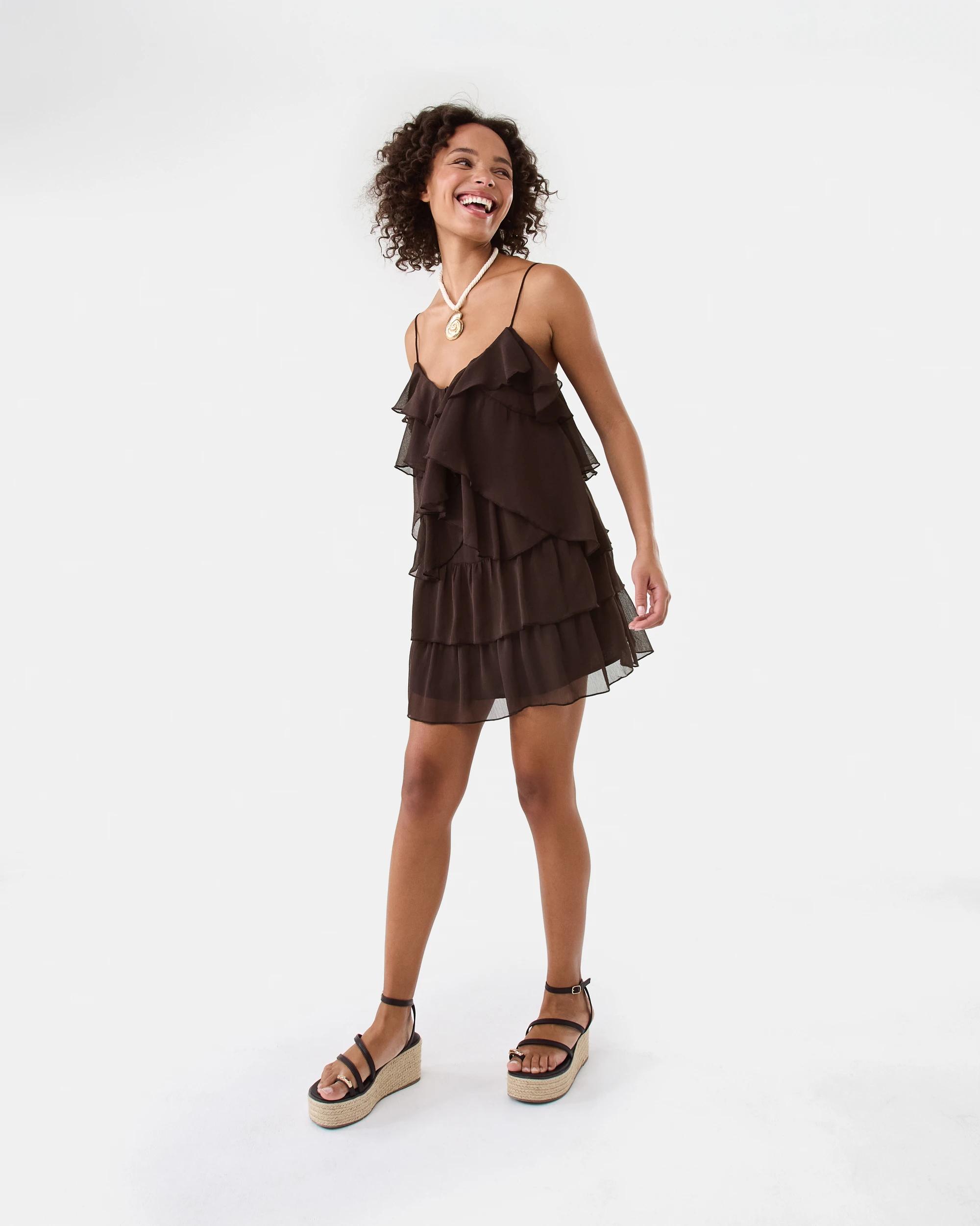 3 Chiffon Layered Mini Dress Choc Plum, 3 of 7